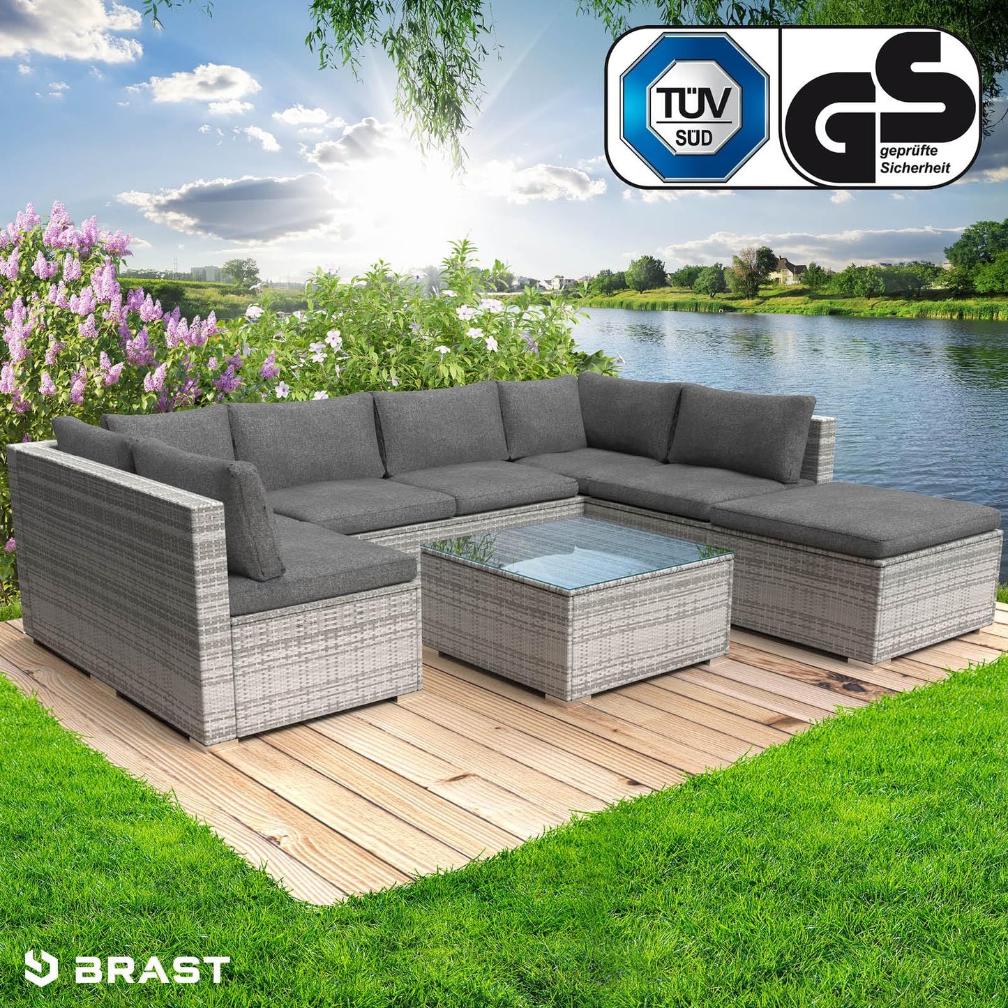 BRAST® Gartenmöbel Lounge Set | 4-5 Personen viele Modelle & Farben | inkl. extra Dicke Kissen | TÜV geprüft | Outdoor Loungemöbel Sitzgruppe Essgruppe Garnitur | Harmony Schwarz