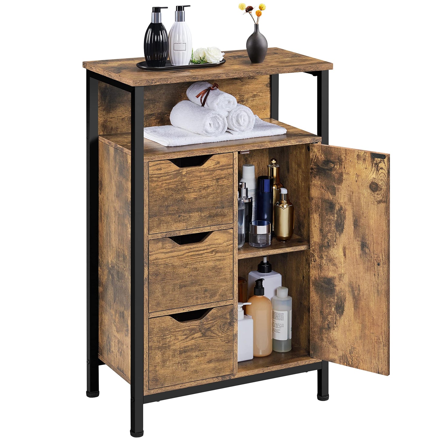 Yaheetech Unterschrank Badezimmerschrank Badkommode Badschrank mit 1 Schublade & 2 Türen & 3 Regalen Baderegal Bodenschrank mit verstellbare Einlegeböden, viel Stauraum, Dunkelgrau