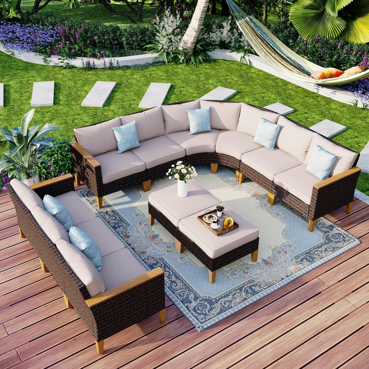 MFSTUDIO Polyrattan Lounge Set, Aktualisierte Rippen, 20% Dicker als Andere, Cushion PRO Fabric Wasserdicht, Leicht zu Reinigen. Gartenmöbel Wetterfest, Sitzgruppe für Garten.