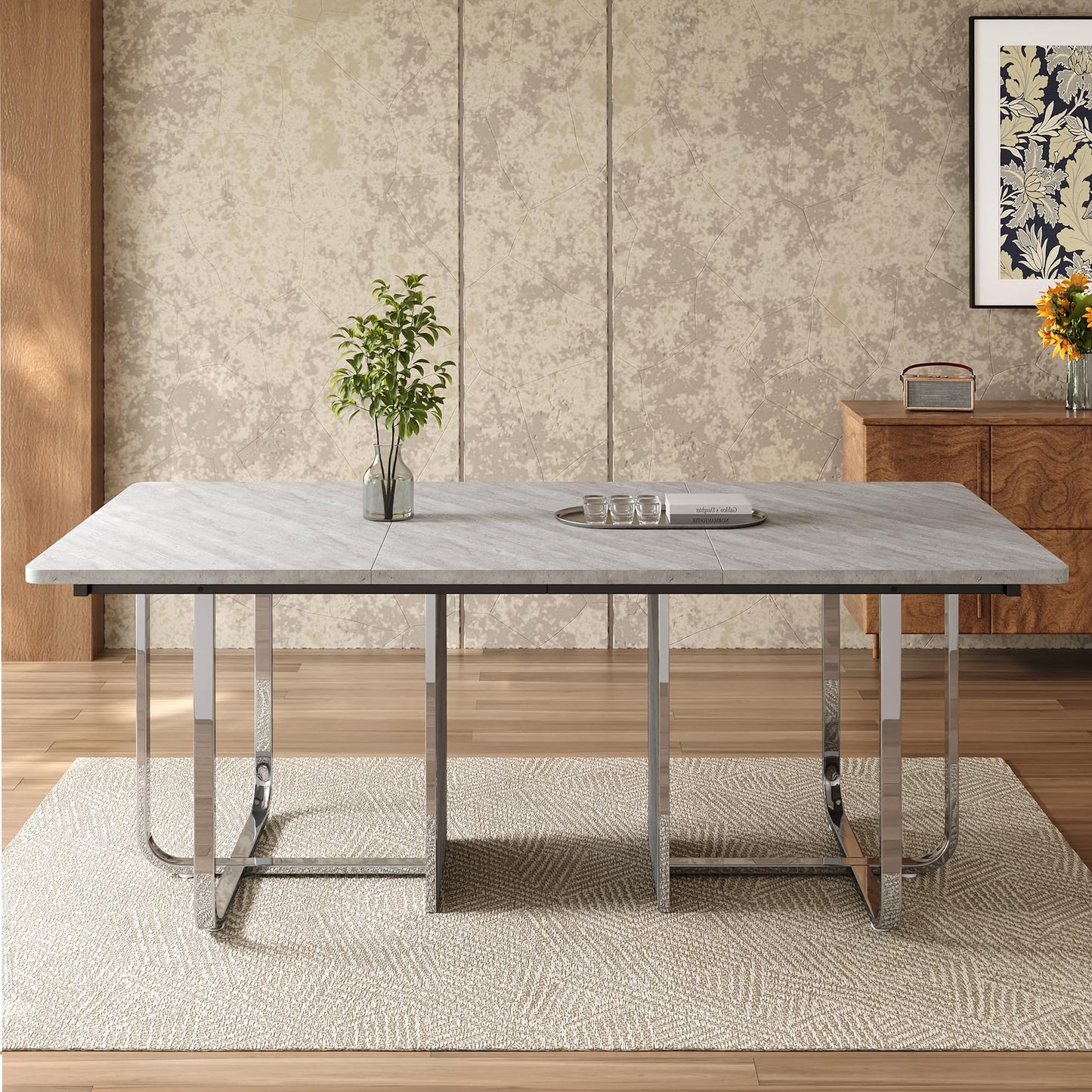 Merax Esstisch, Ausziehbar Esszimmertisch mit Tischbeine aus Metall, Rechteckiger Küchentisch für Wohnzimmer und Esszimmer, Grau