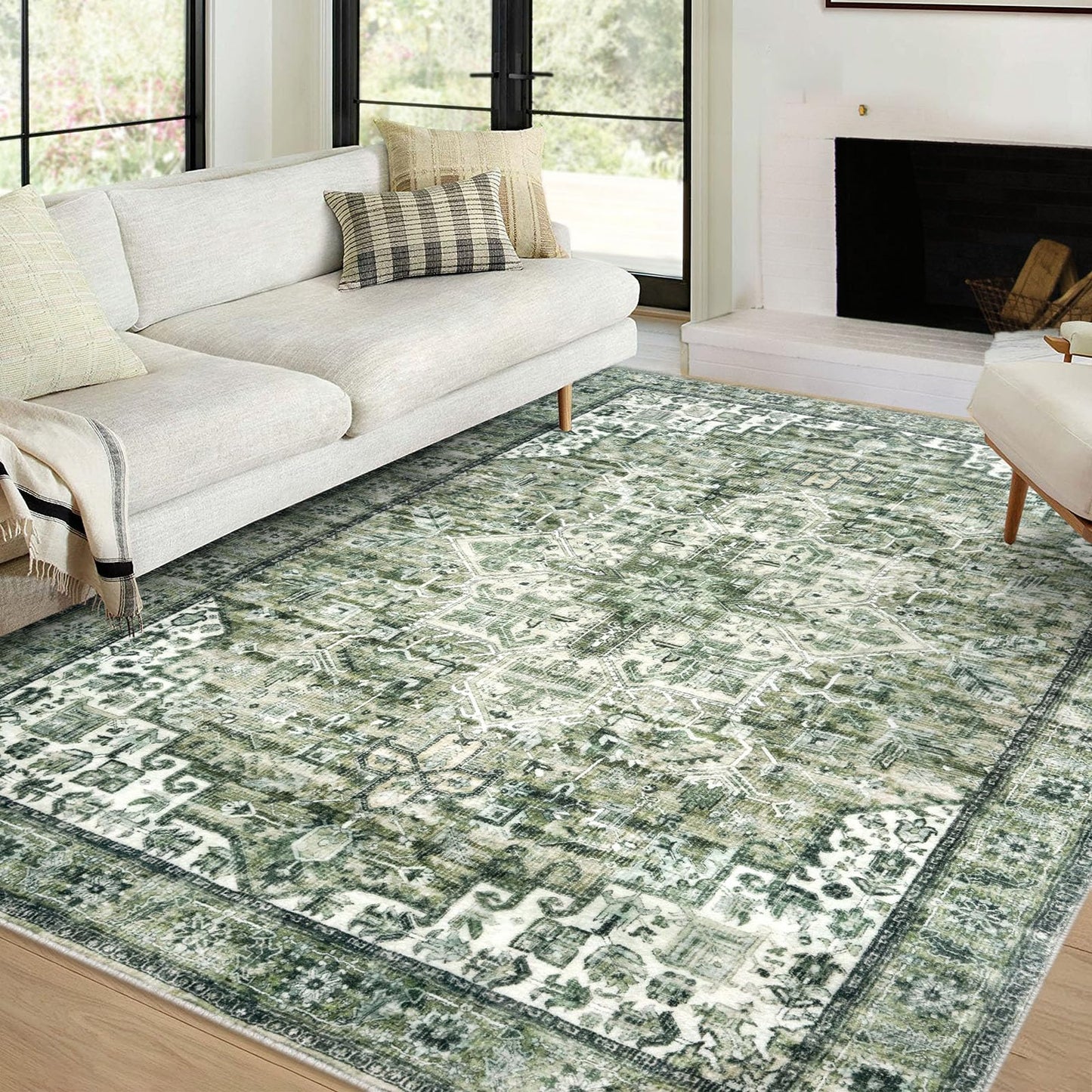 2x3 Blue Washable Rug for Entrance, Soft Traditional Area Rug, Non-Slip Printed Kitchen Rugs, Low-Pile Medallion Indoor Door Mat, Small Farmhouse Carpet for Entryway Kitchen Foyer Bedside