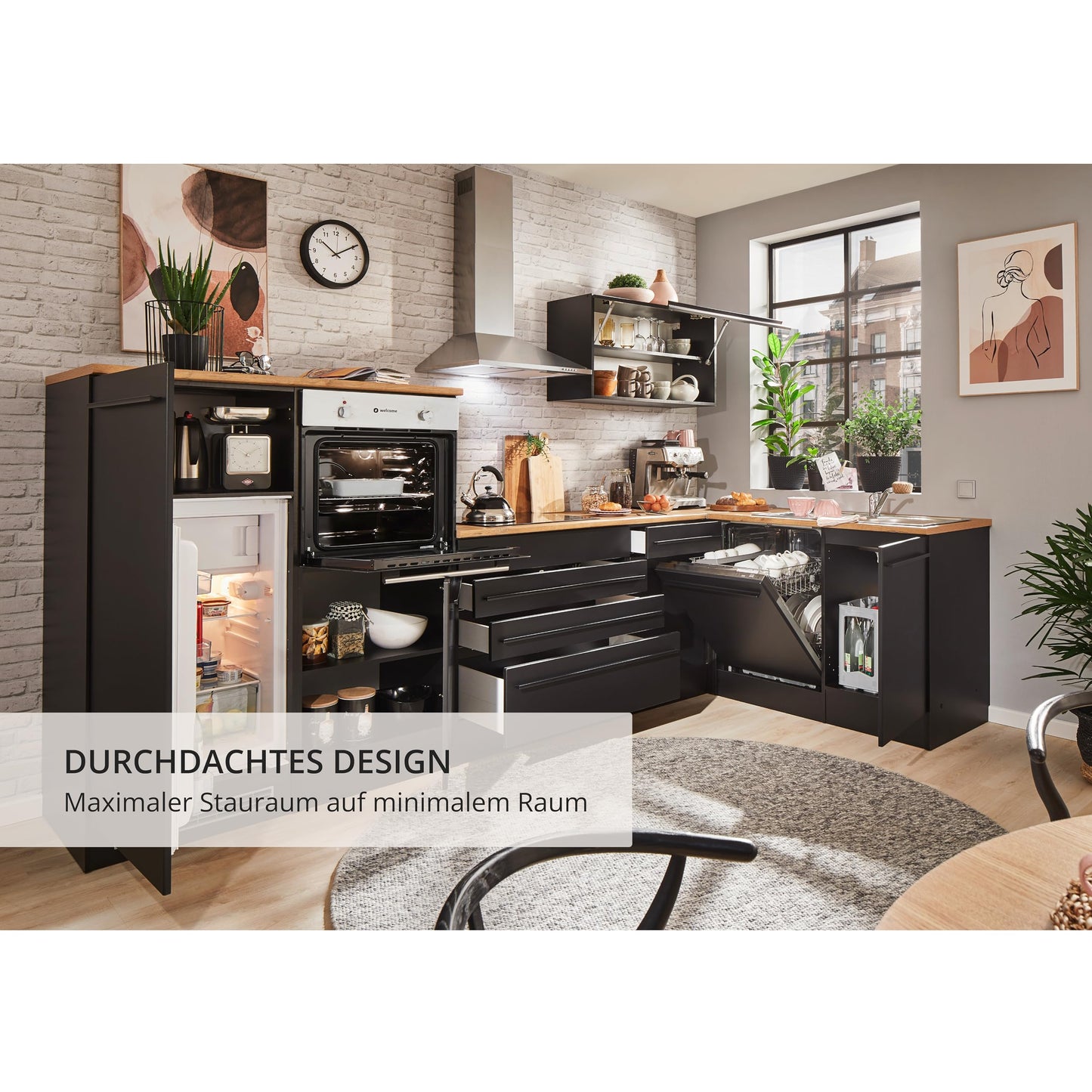 Jazz 4 Modern Corner Kitchen with Electrical Appliances in White High Gloss, Metallic Grey - Spacious Kitchen Unit in L-Shaped with Lots of Storage Space - 320 x 200 x 60 cm (W x H x D)