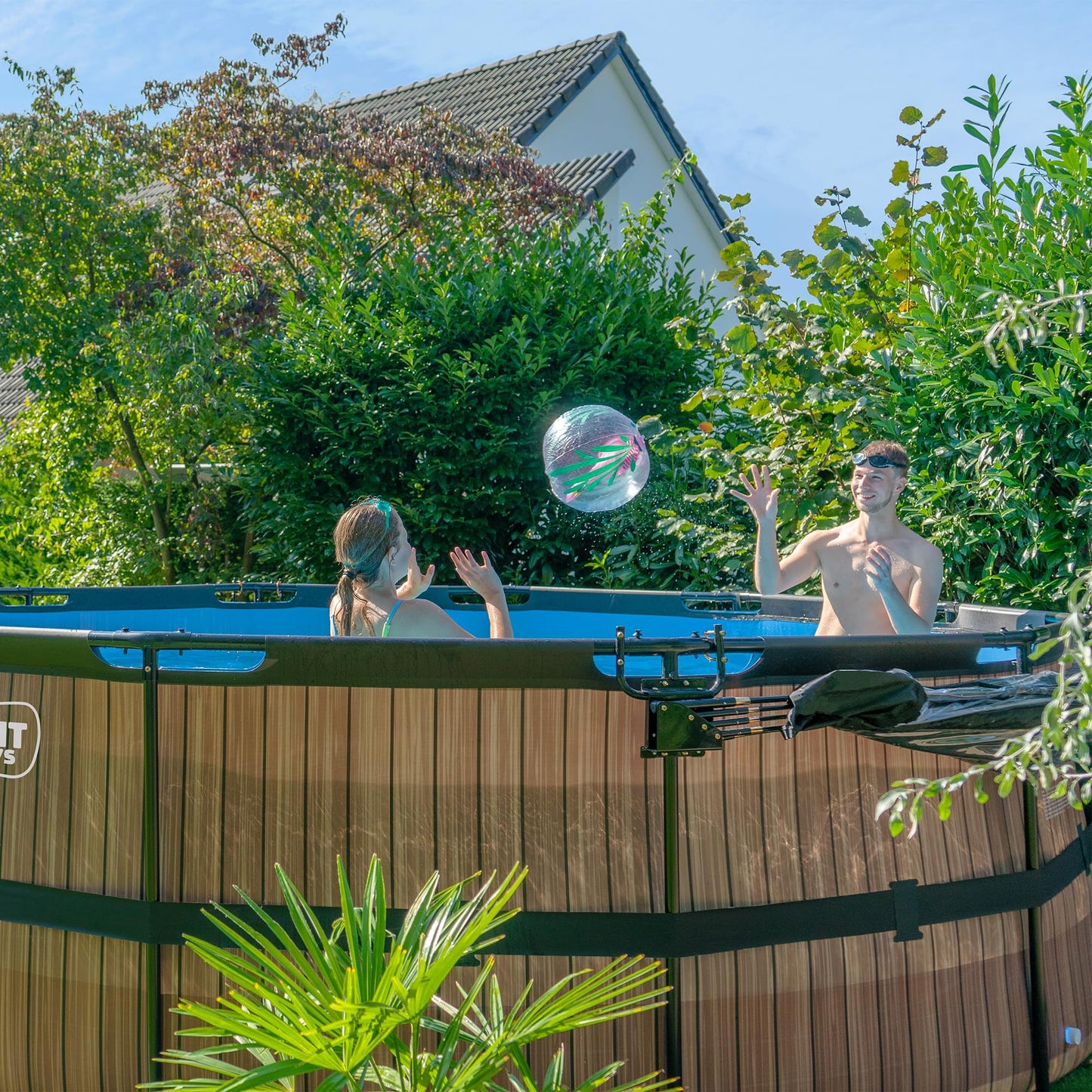 EXIT Toys Soft Grey Pool - 300x200x65cm - Rechteckiger, Kompakter Rahmenpool mit Kartuschenfilterpumpe - Leicht Zugänglich - Für Kleinkinder Geeignet - Starker Rahmen - Einzigartiges Design - Grau