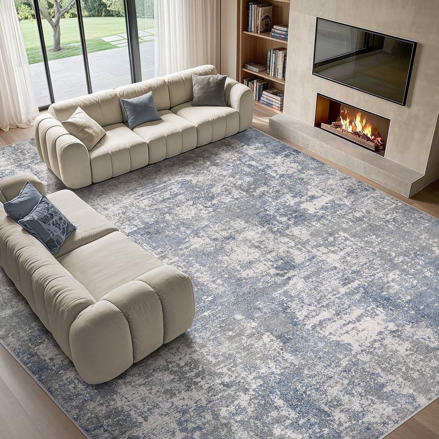 Tortania Washable 5x7 Area Rug for Living Room: Modern Abstract Neutral Large Soft Thin Rugs - Non Slip Indoor Carpet for Bedroom Dining Room Office Nursery Home Floor Decoration - Grey