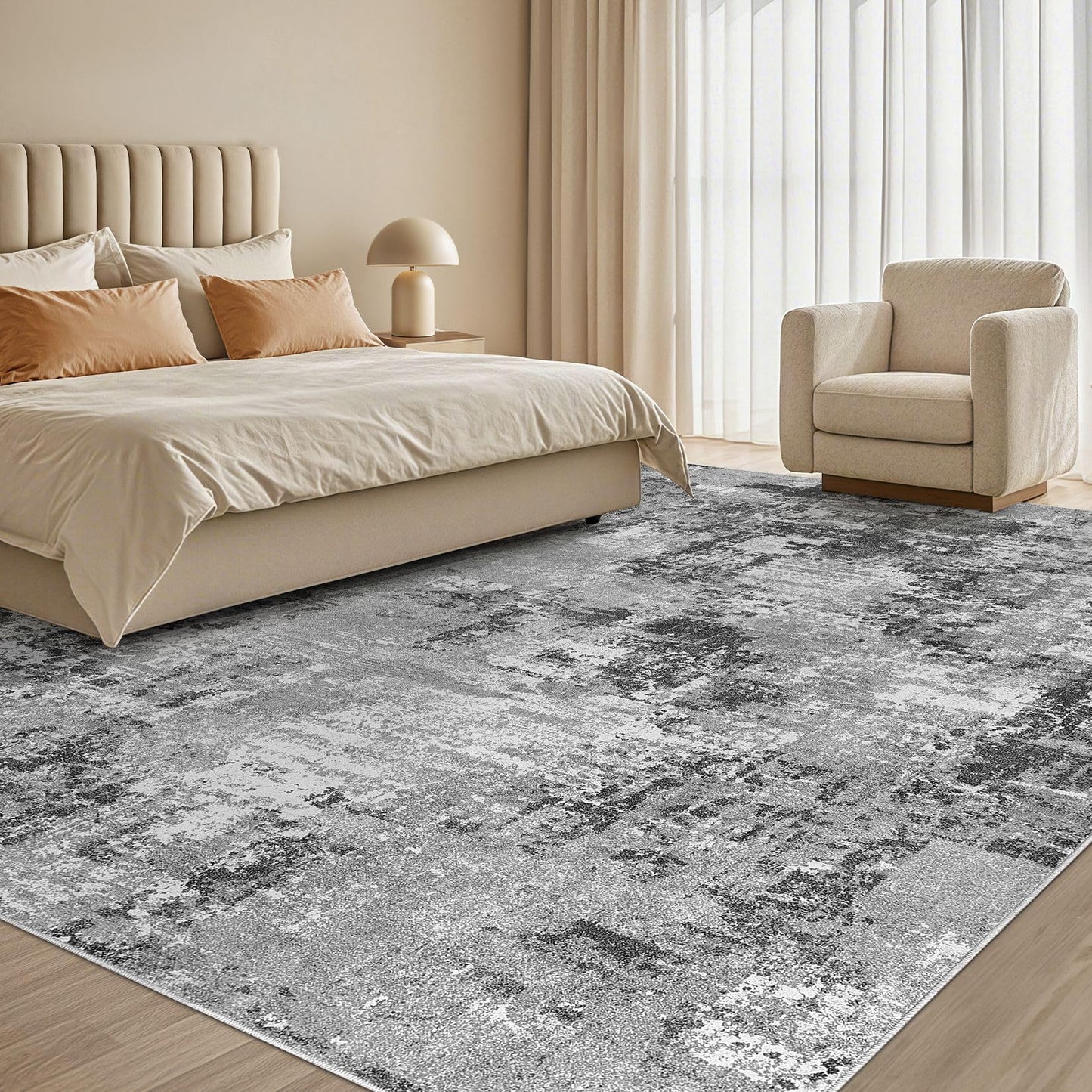 Tortania Washable 5x7 Area Rug for Living Room: Modern Abstract Neutral Large Soft Thin Rugs - Non Slip Indoor Carpet for Bedroom Dining Room Office Nursery Home Floor Decoration - Grey