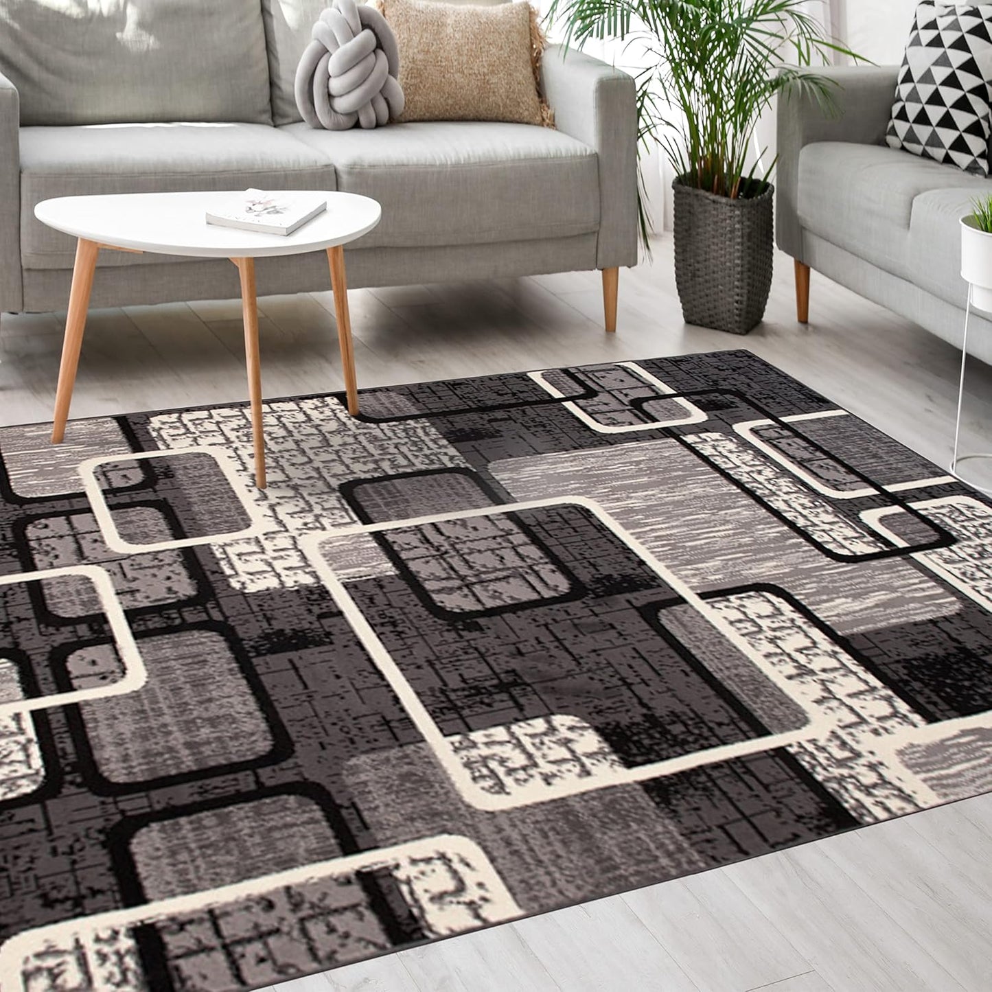 Mazovia Modern Rug, Short Pile, Oeko-Tex Rug for Living Room, Bedroom, Dining Room, Robust and Easy to Clean, Low Pile Height, Grey Yellow, 120 x 170 cm
