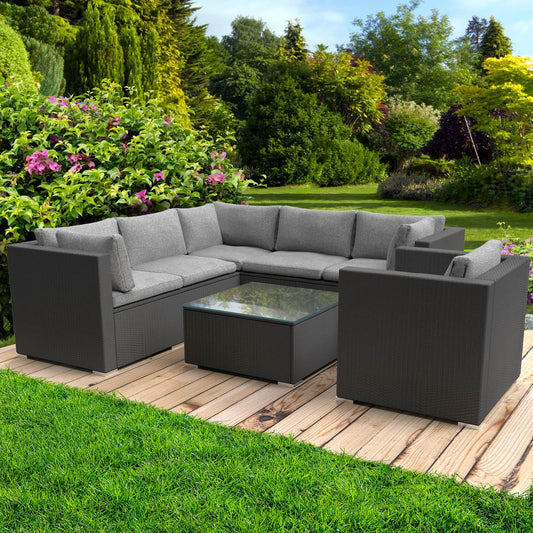 BRAST® Gartenmöbel Lounge Set | 4-5 Personen viele Modelle & Farben | inkl. extra Dicke Kissen | TÜV geprüft | Outdoor Loungemöbel Sitzgruppe Essgruppe Garnitur | Harmony Schwarz