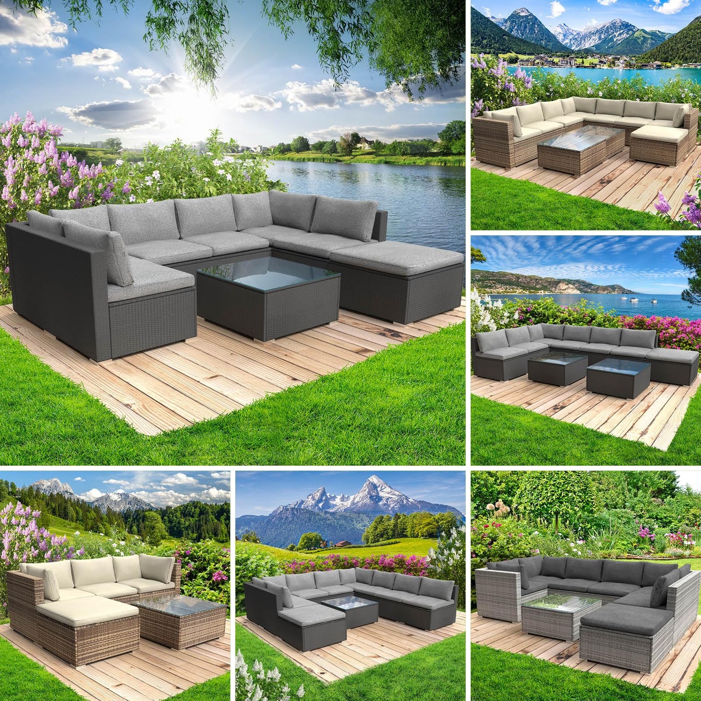BRAST® Gartenmöbel Lounge Set | 4-5 Personen viele Modelle & Farben | inkl. extra Dicke Kissen | TÜV geprüft | Outdoor Loungemöbel Sitzgruppe Essgruppe Garnitur | Harmony Schwarz