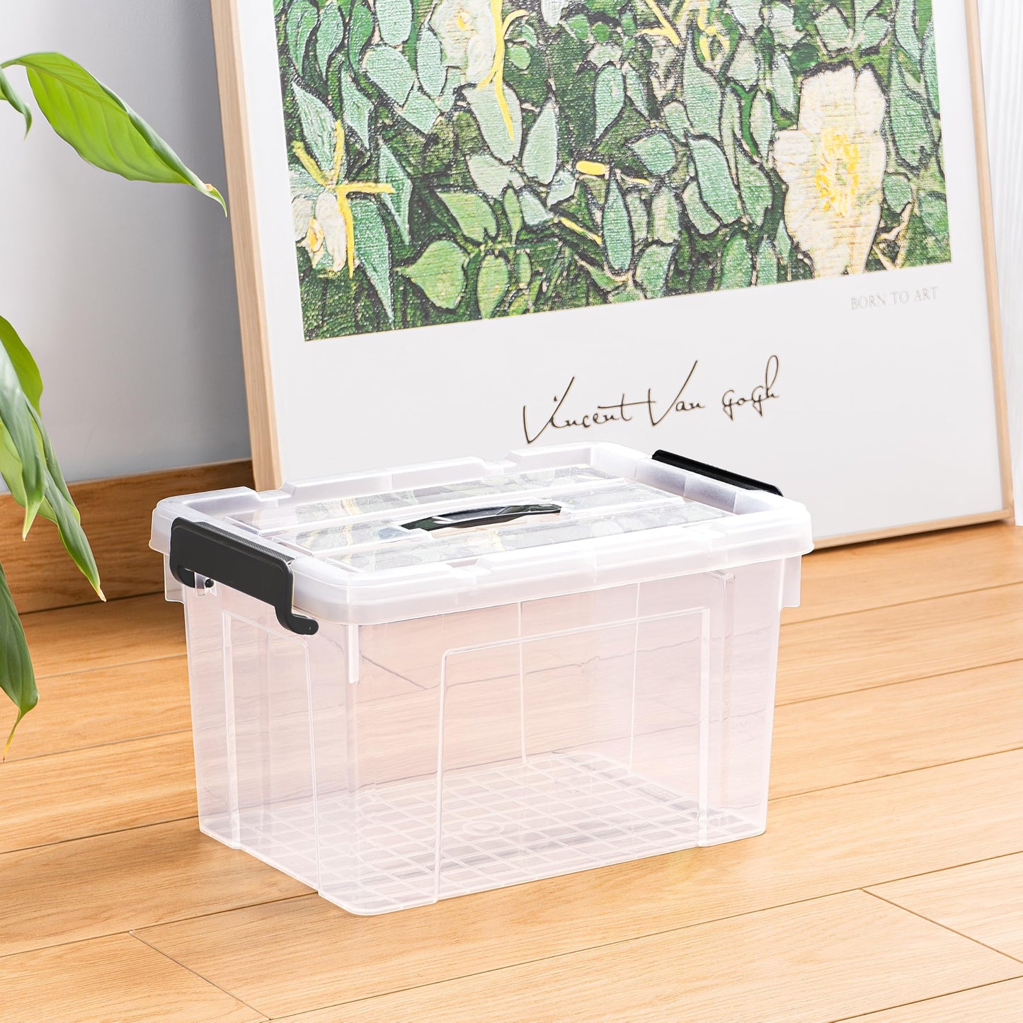 Cetomo 45 L x 3 Storage Boxes, Portable Plastic Boxes with Lids, Organiser Container with Handle and Clips, Stackable, Nestable, for Home and Office, Transparent, 45 L, Pack of 3