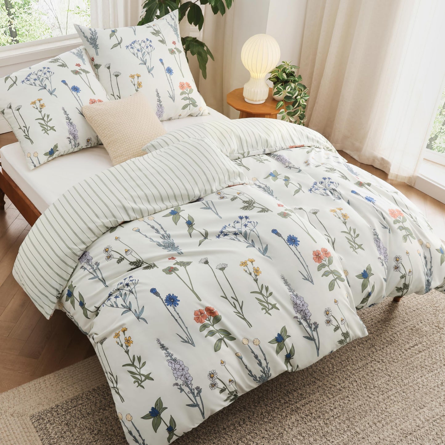 BEDSURE Bettwäsche 135x200 4teilig Bettbezug - Bettwäsche-Sets 135 x 200 cm 2er Set mit 2 Kissenbezüge 80x80cm, ÖKO-TEX Wendebettwäsche Bedding Zweige Grau Muster mit Reißverschluss