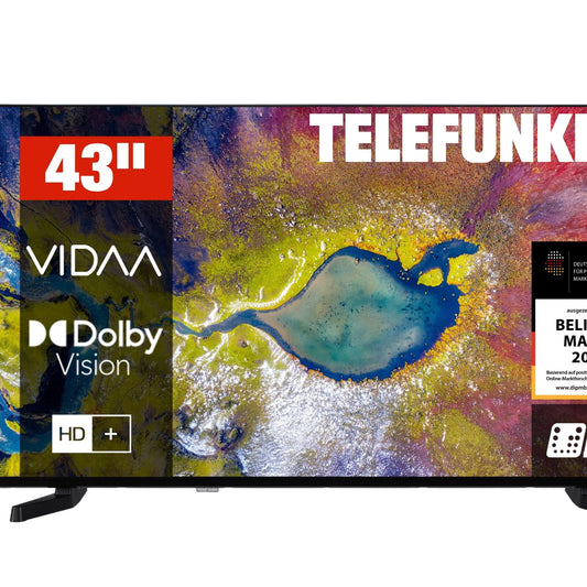 TELEFUNKEN VIDAA D43U790B2CW 4K TV 43 Inch Smart TV UHD, HDR TV with Dolby Vision, Triple Tuner and 6 Months HD+ Including LED TV, Black