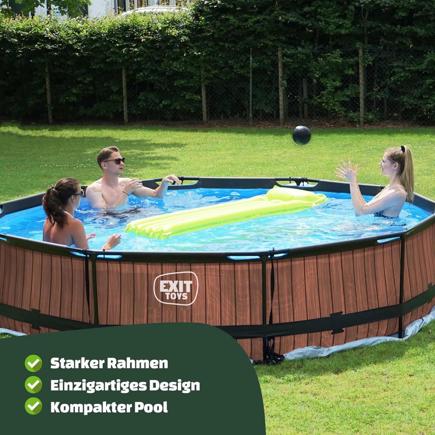 EXIT Toys Soft Grey Pool - 300x200x65cm - Rechteckiger, Kompakter Rahmenpool mit Kartuschenfilterpumpe - Leicht Zugänglich - Für Kleinkinder Geeignet - Starker Rahmen - Einzigartiges Design - Grau