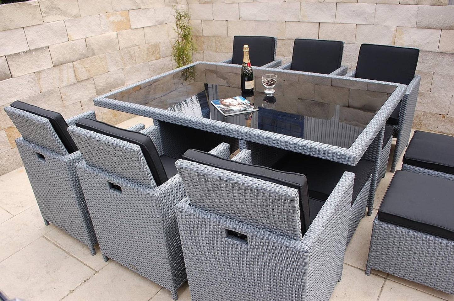 Ragnarök-Möbeldesign Heimdall Premium PolyRattan - Deutscher Hersteller - 8 Jahre GARANTIE - Aluminium Gartenmöbel Essgruppe Tisch Stuhl Hocker Platinum Grau Rostfrei Sitzgruppe