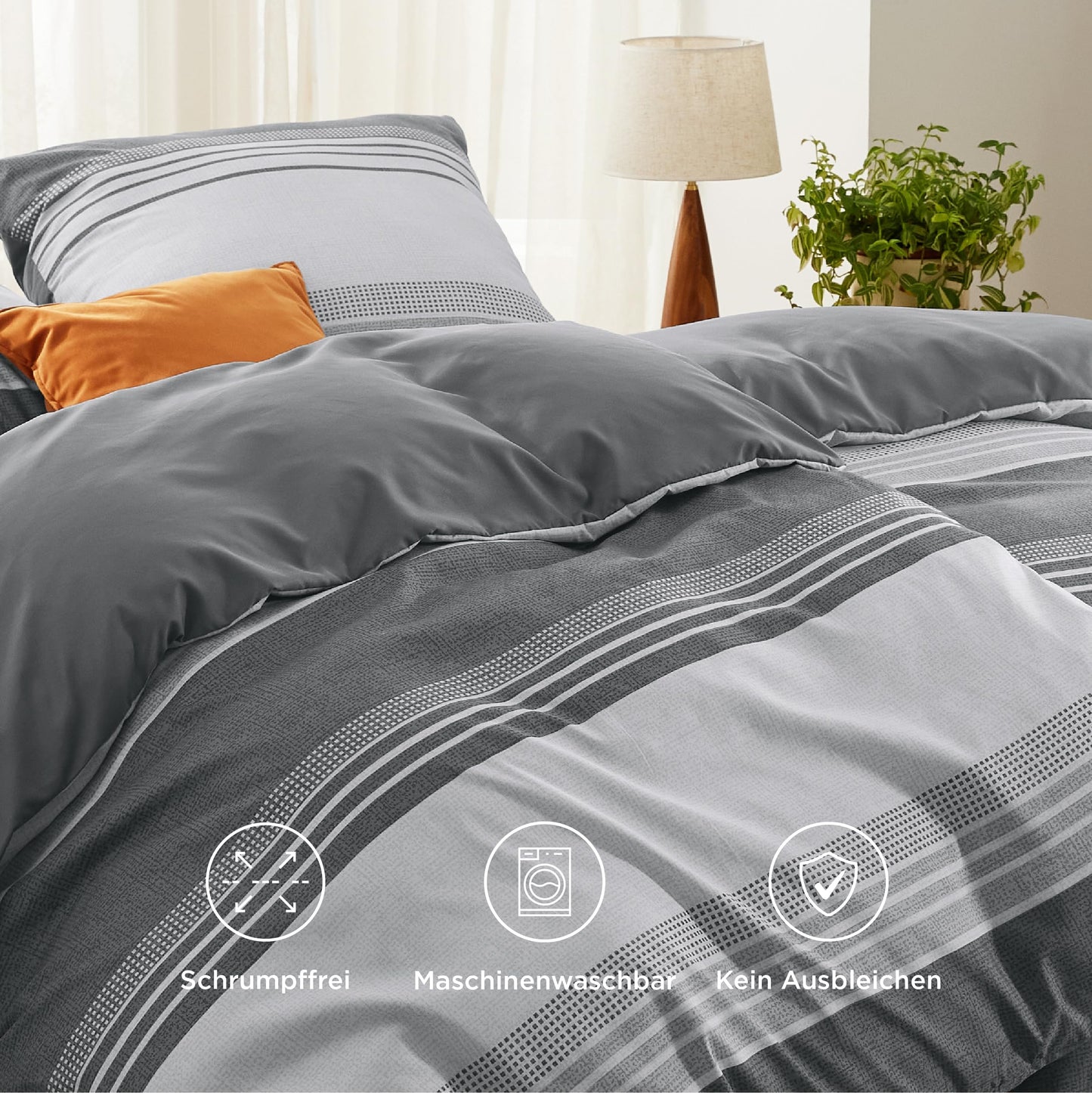 BEDSURE Bettwäsche 135x200 4teilig Bettbezug - Bettwäsche-Sets 135 x 200 cm 2er Set mit 2 Kissenbezüge 80x80cm, ÖKO-TEX Wendebettwäsche Bedding Zweige Grau Muster mit Reißverschluss