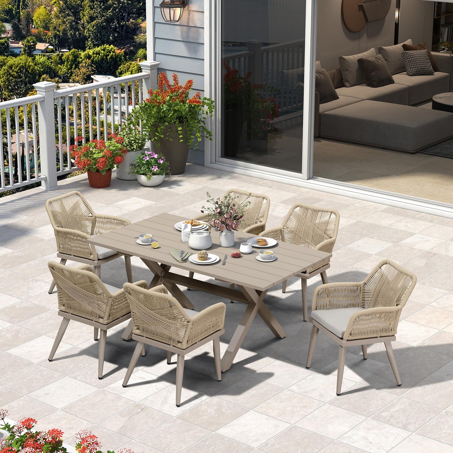 PURPLE LEAF 9-TLG Gartenmöbel Set,Aluminium Terrassenmöbel 8 Gartenstühle mit Tisch Balkonmöbel Essgruppe Gartengarnitur, Grau