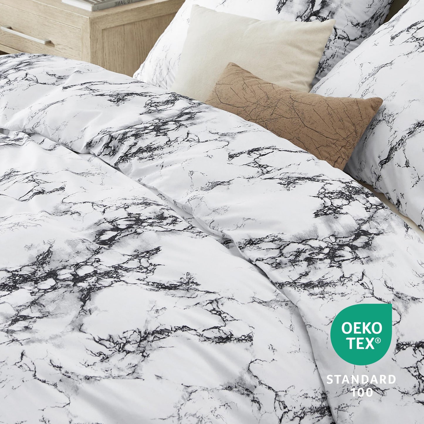 BEDSURE Bettwäsche 135x200 4teilig Bettbezug - Bettwäsche-Sets 135 x 200 cm 2er Set mit 2 Kissenbezüge 80x80cm, ÖKO-TEX Wendebettwäsche Bedding Zweige Grau Muster mit Reißverschluss