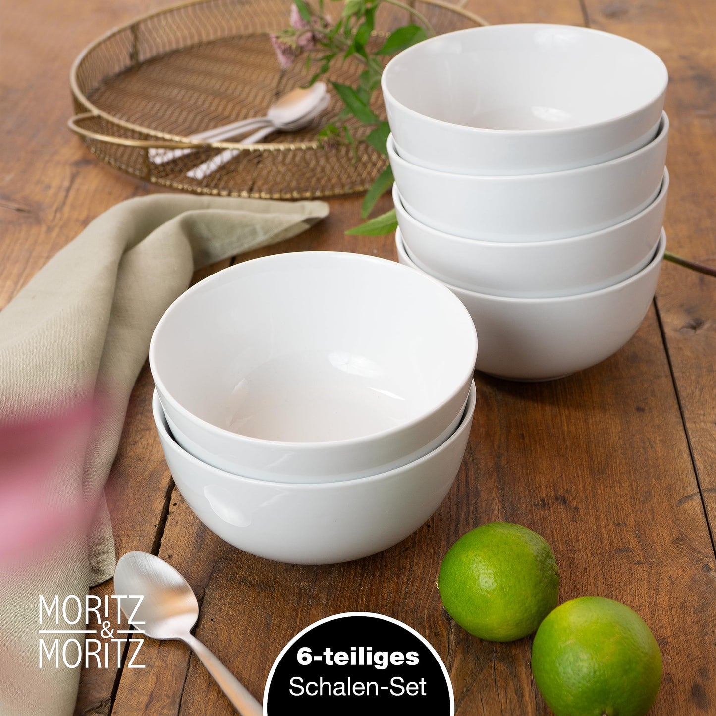 Moritz & Moritz BASIC Kaffeetassen Set 6-teilig - ca. 300ml aus hochwertigem Porzellan in klassischem Weiß - Perfekt für Kaffee, Tee, heiße Schokolade, Cappuccino