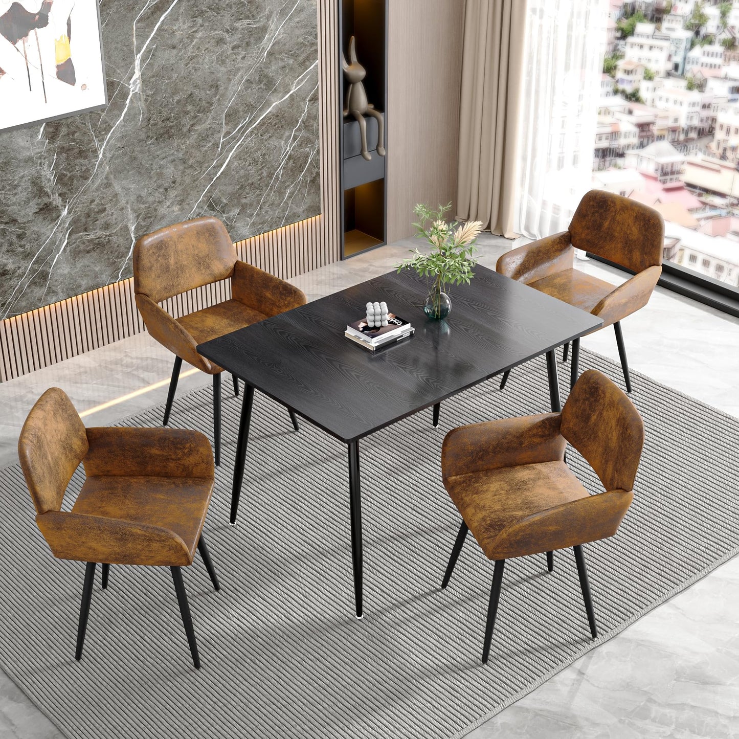 FurnitureR Esstisch, ausziehbar, L-120 – 160 cm für 6 – 8 Personen, Elegantes Design, Tischplatte aus weißem Marmor, MDF mit Metallbeinen, vielseitig und minimalistisch, Küchentisch