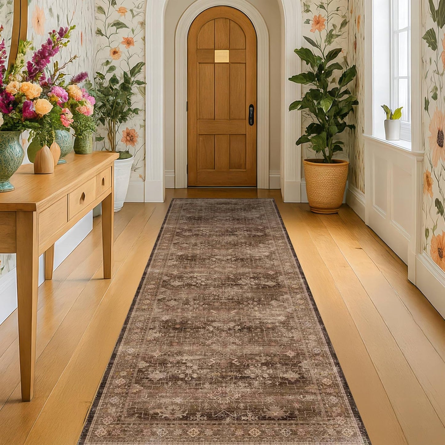 Black Washable Entry Rug, 2x3 Small Rugs for Entryway Kitchen Bathroom Door Mat Indoor Entrance, Non Slip Rubber Backing, Stain & Fade Resistant, Ashen Charcoal Floral Farmhouse Decor