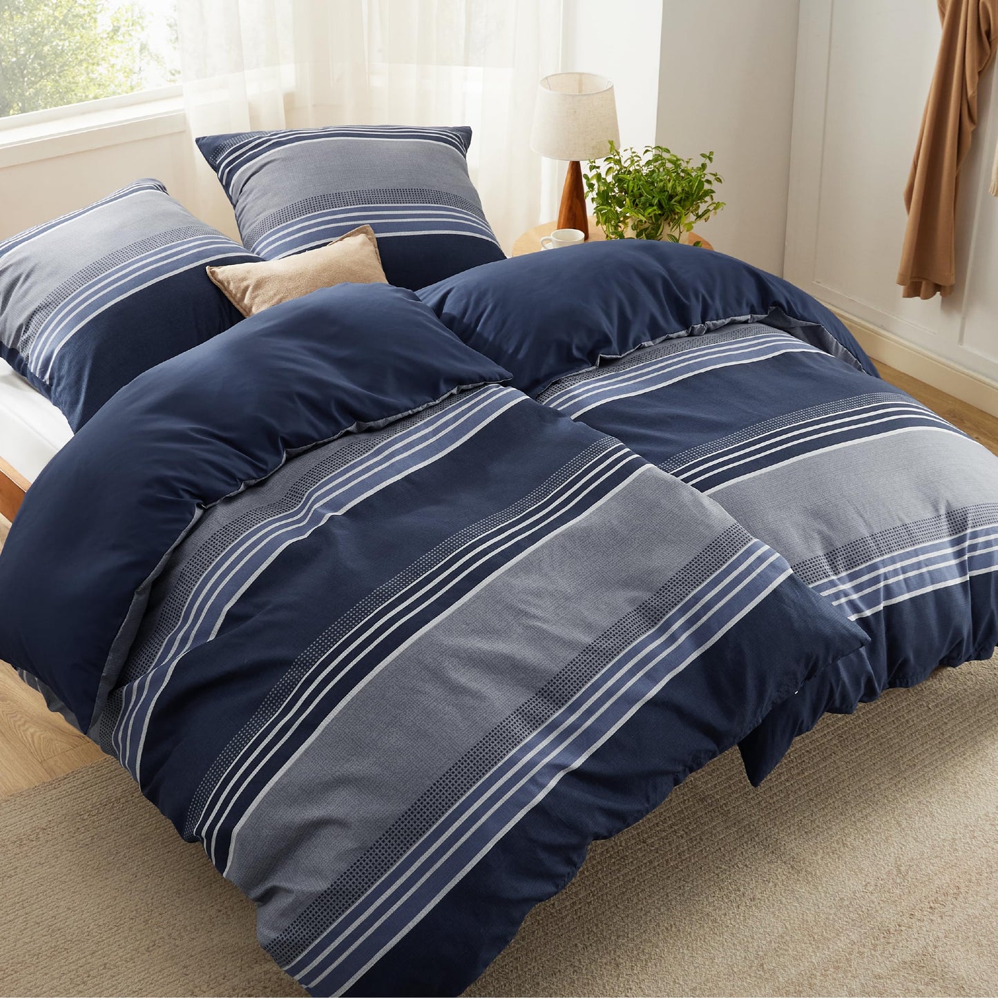 BEDSURE Bettwäsche 135x200 4teilig Bettbezug - Bettwäsche-Sets 135 x 200 cm 2er Set mit 2 Kissenbezüge 80x80cm, ÖKO-TEX Wendebettwäsche Bedding Zweige Grau Muster mit Reißverschluss