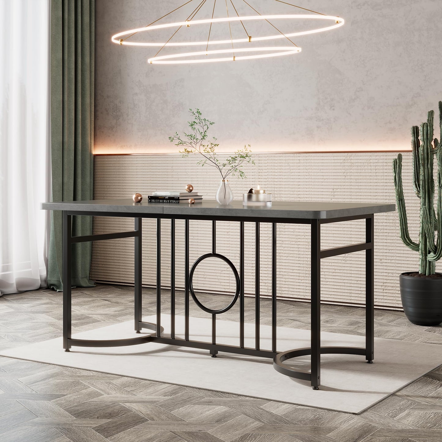 Merax Esstisch, Ausziehbar Esszimmertisch mit Tischbeine aus Metall, Rechteckiger Küchentisch für Wohnzimmer und Esszimmer, Grau