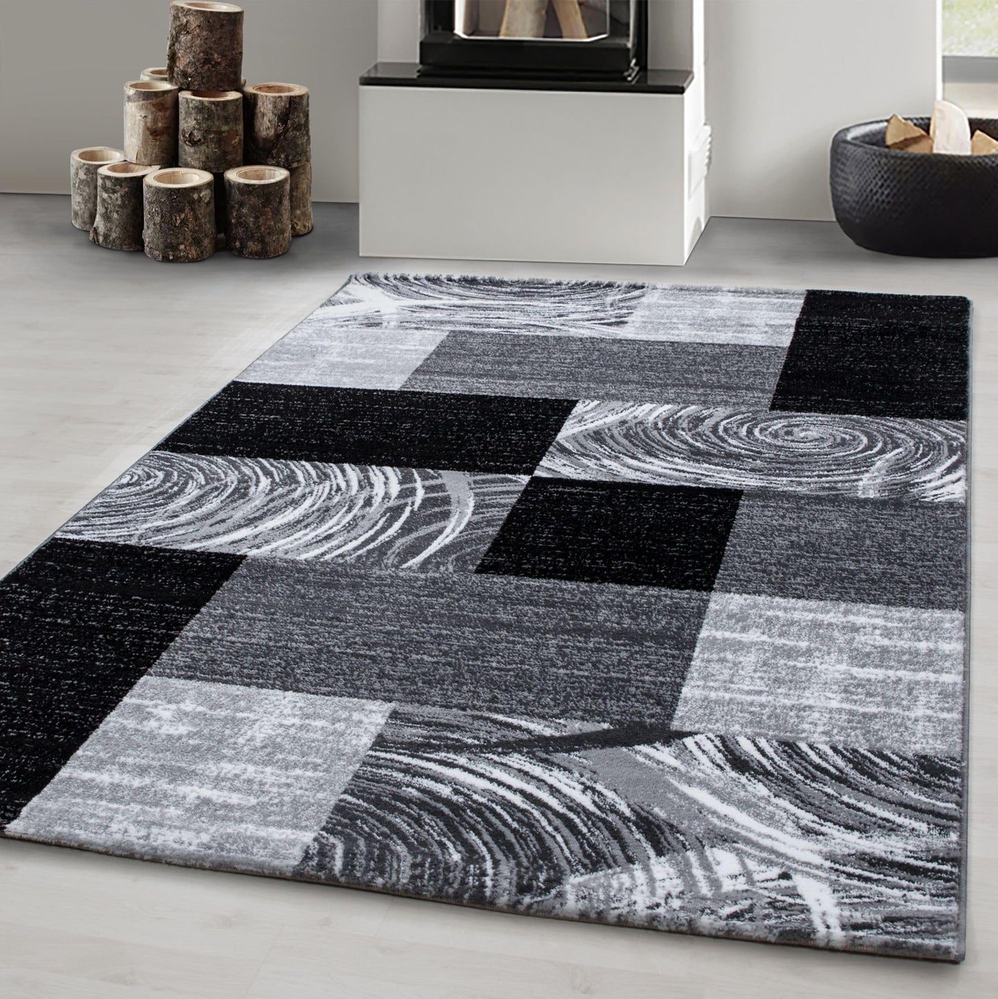 Carpetsale24 Teppich Wohnzimmer Moderne Abstrakt Wellen Design Schwarz - Grau - Weiß 160 x 230 cm - Kurzflor Schlafzimmer Pflegeleicht Extra Weich - Flauschig Waschbar Esszimmer Küche