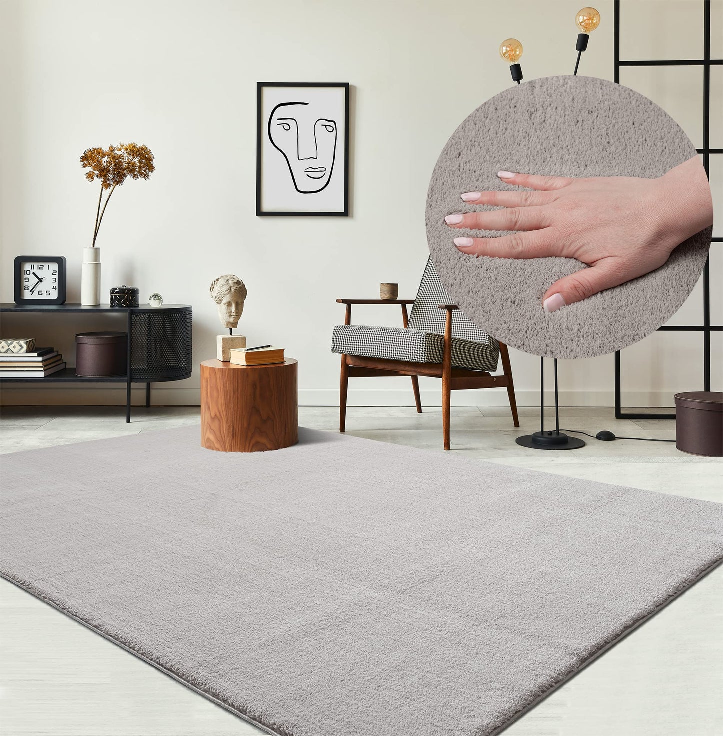 the carpet Relax Rug, Modern, Fluffy, Short Pile, Non-Slip Underside, Washable up to 30°C, Super-Soft, Fur Look, Anthracite, 160 x 220 cm