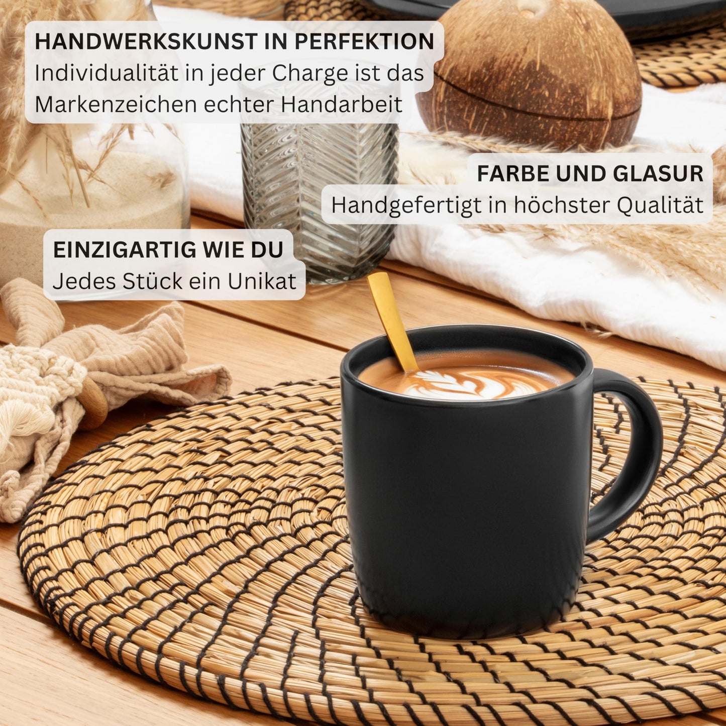 SÄNGER Madeira | Steingut Geschirr Set 18 tlg, Teller Set 6 Personen, Geschirrset 6x Speiseteller 6x Müslischalen 6x Dessertteller, Tafelservice schwarz kratzfest, Essgeschirr matt | VALUE COLLECTION
