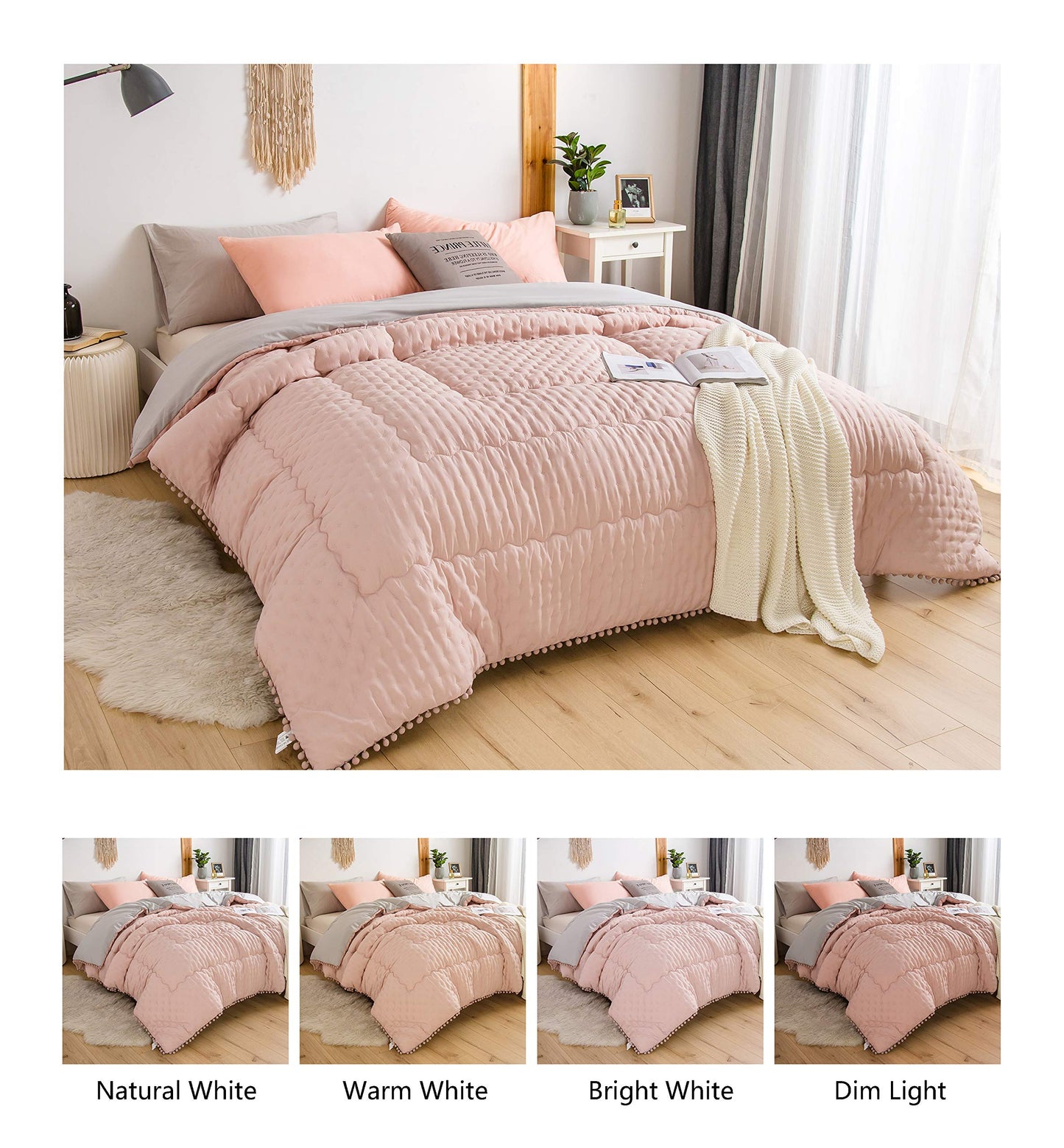 MOHAP Duvet 200 x 200 cm, Cover Made of 50% Cotton, Soft Quilt, Microfibre Quilt with Filling Weight Approx. 1800 g, Ganjahresdecke Duvet, Pink/Grey