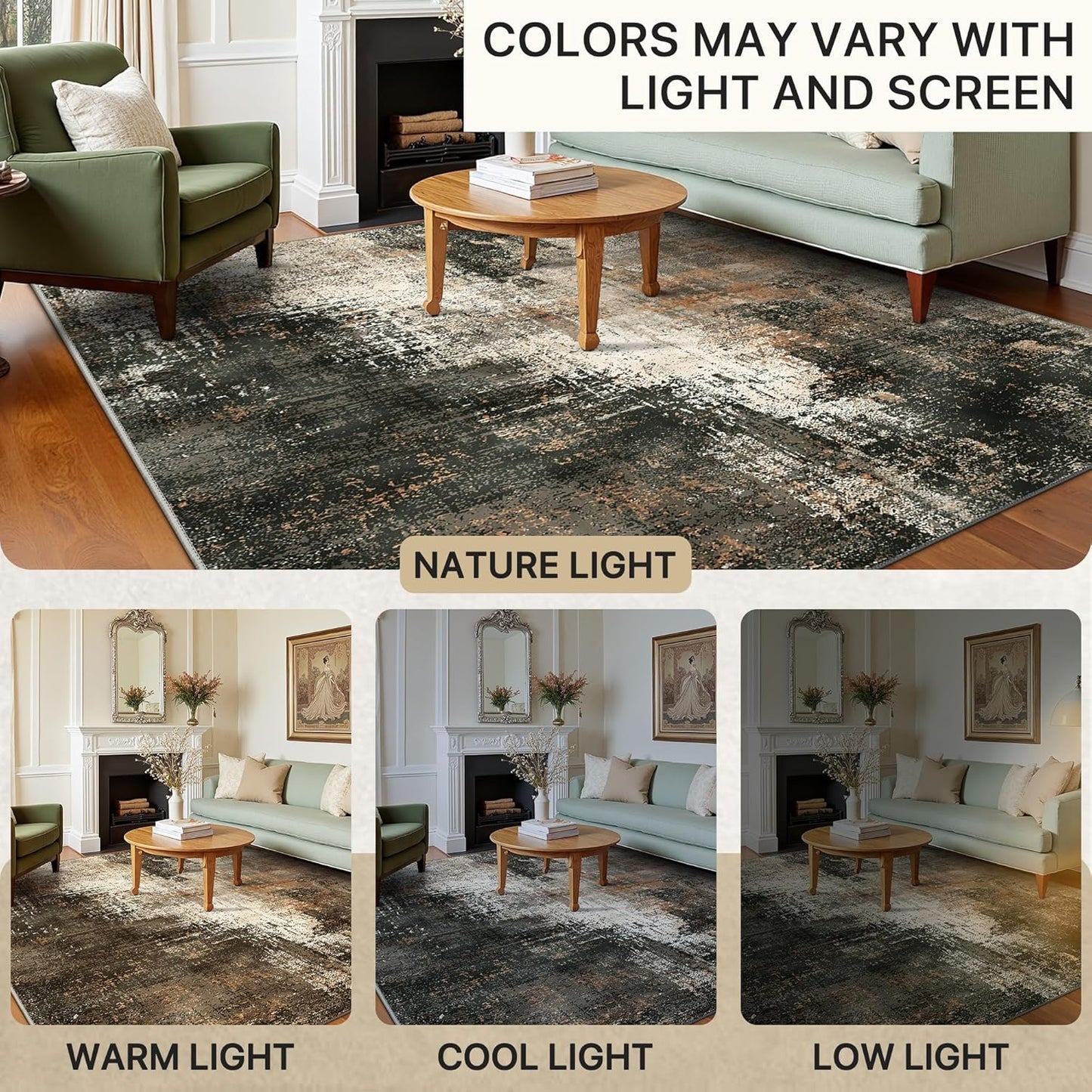 BEIMO Waschbarer Teppich Wohnzimmer, Abstrakt Design Teppich Schlafzimmer Kurzflor, Groß Teppiche rutschfest Weiche für Badezimmer Esszimmer Flur, 120x170cm