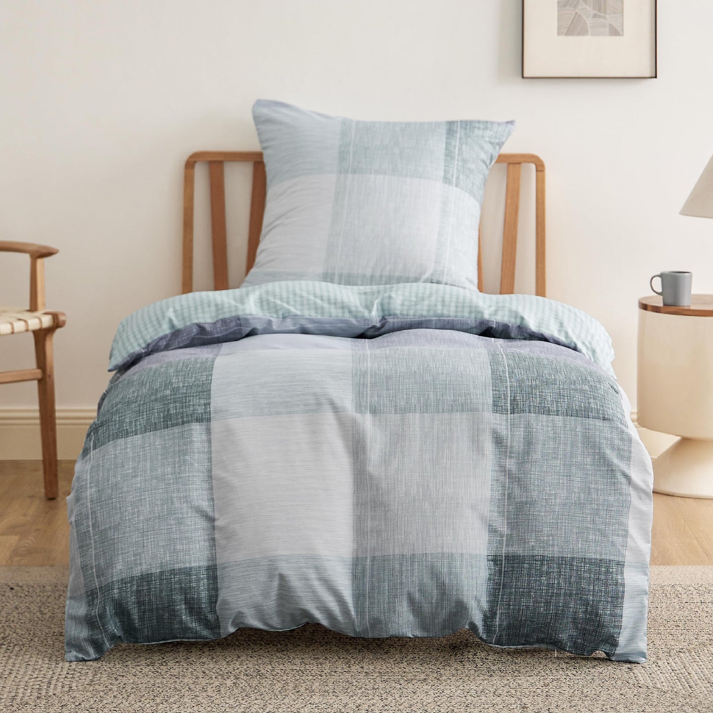 BEDSURE Bettwäsche 135x200 4teilig Bettbezug - Bettwäsche-Sets 135 x 200 cm 2er Set mit 2 Kissenbezüge 80x80cm, ÖKO-TEX Wendebettwäsche Bedding Zweige Grau Muster mit Reißverschluss
