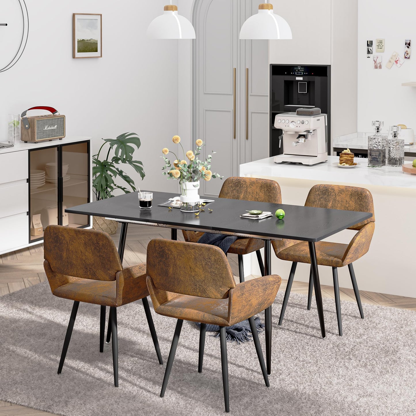 FurnitureR Esstisch, ausziehbar, L-120 – 160 cm für 6 – 8 Personen, Elegantes Design, Tischplatte aus weißem Marmor, MDF mit Metallbeinen, vielseitig und minimalistisch, Küchentisch