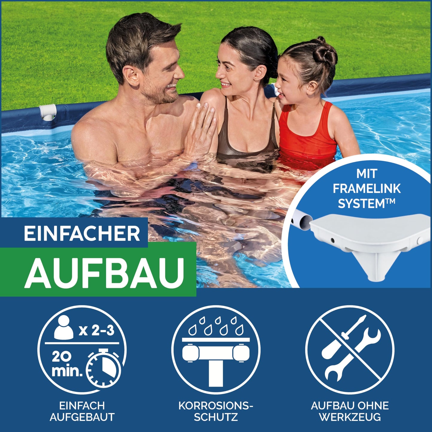 Bestway Steel Pro Frame Pool ohne Pumpe 259 x 170 x 61 cm, dunkelblau, eckig