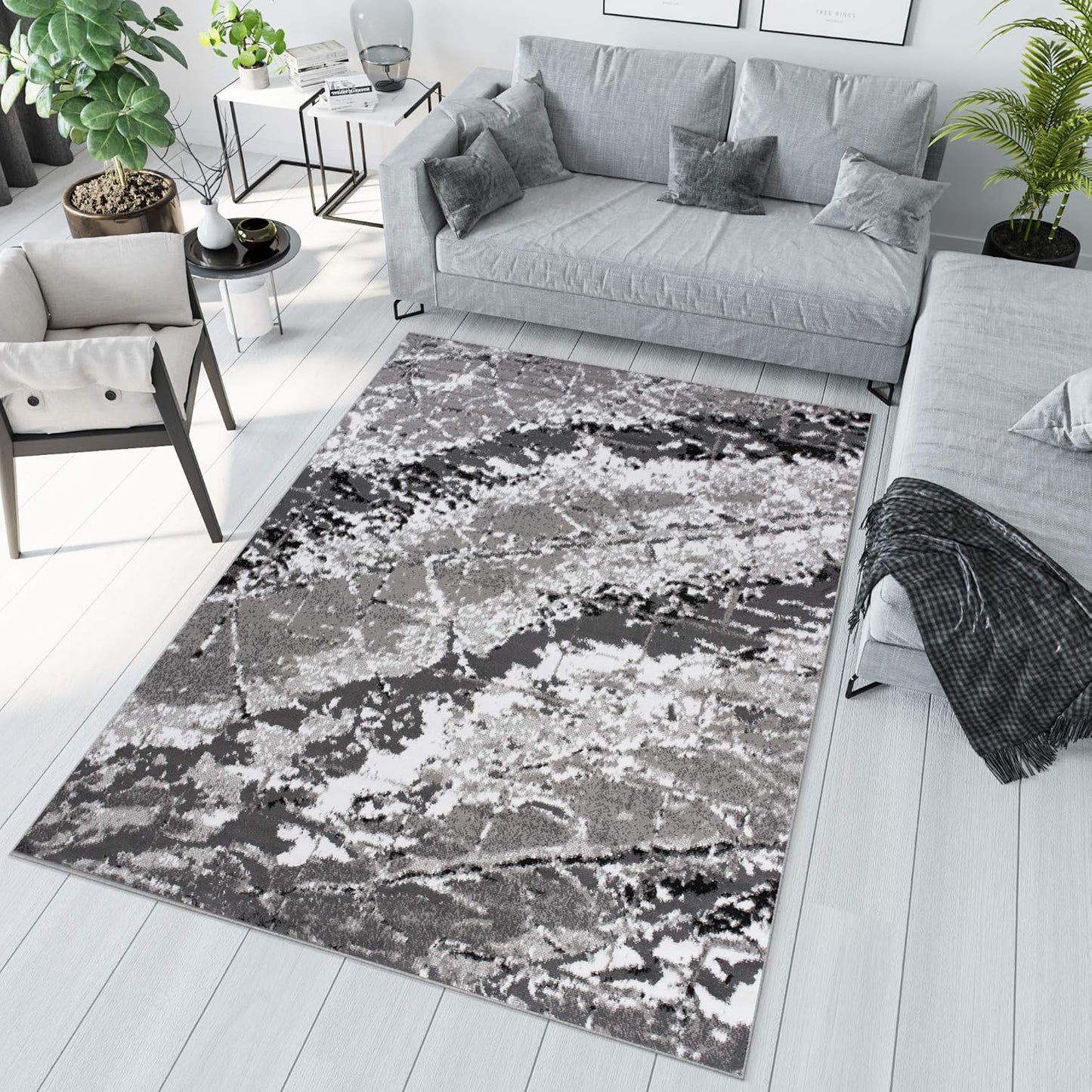 TAPISO Maya Short Pile Rug, Modern Blurred/Heathered/Striped Design, Black/Grey/Red/White, for Living Rooms, Bedrooms, OEKO-TEX, 200 x 300 cm