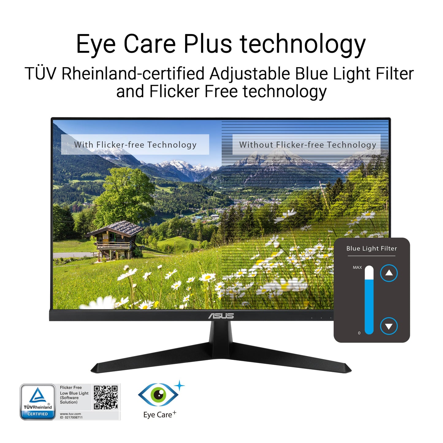 ASUS Eye Care VY279HGR - 27 Inch Full HD Monitor - 120 Hz, 1ms MPRT, AdaptiveSync, GameFast Input - IPS Panel, Vesa 100x100, 16:9, 1920x1080, HDMI, D-Sub