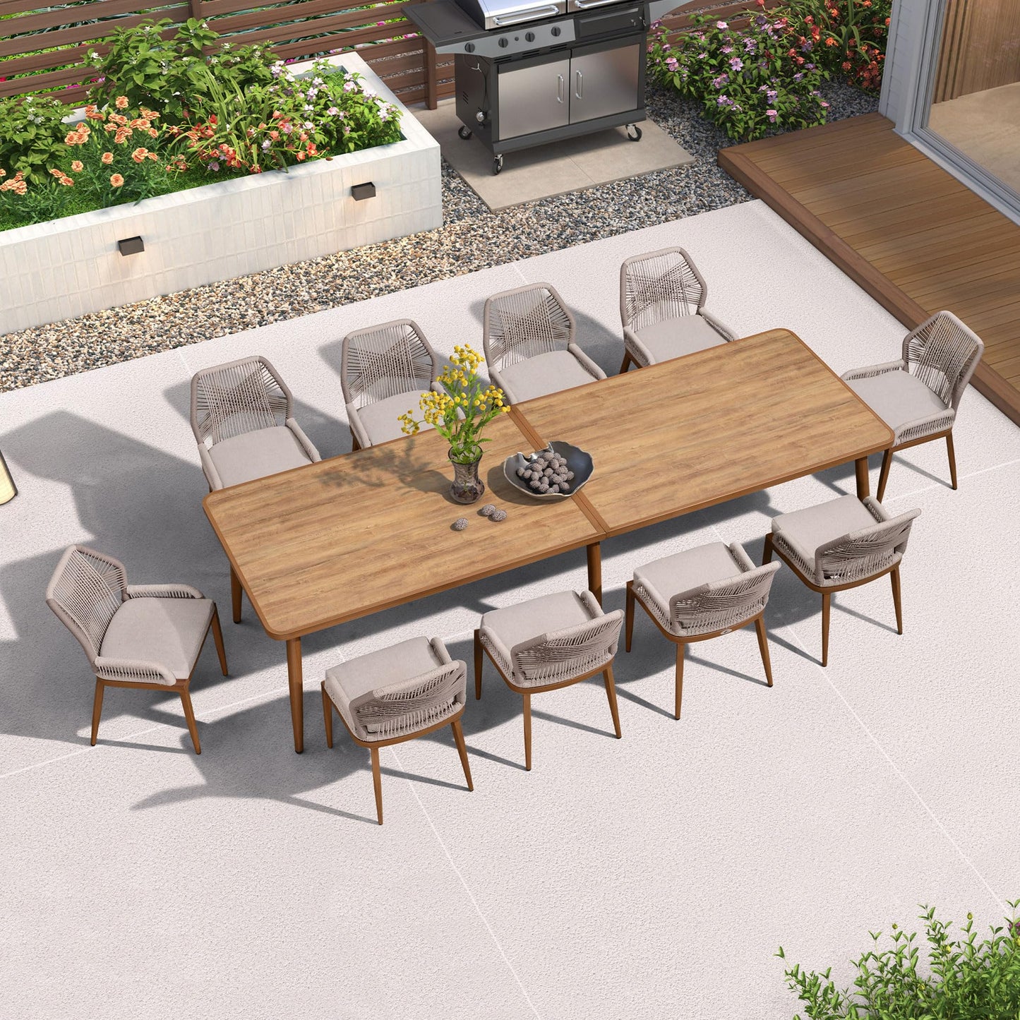 PURPLE LEAF 9-TLG Gartenmöbel Set,Aluminium Terrassenmöbel 8 Gartenstühle mit Tisch Balkonmöbel Essgruppe Gartengarnitur, Grau