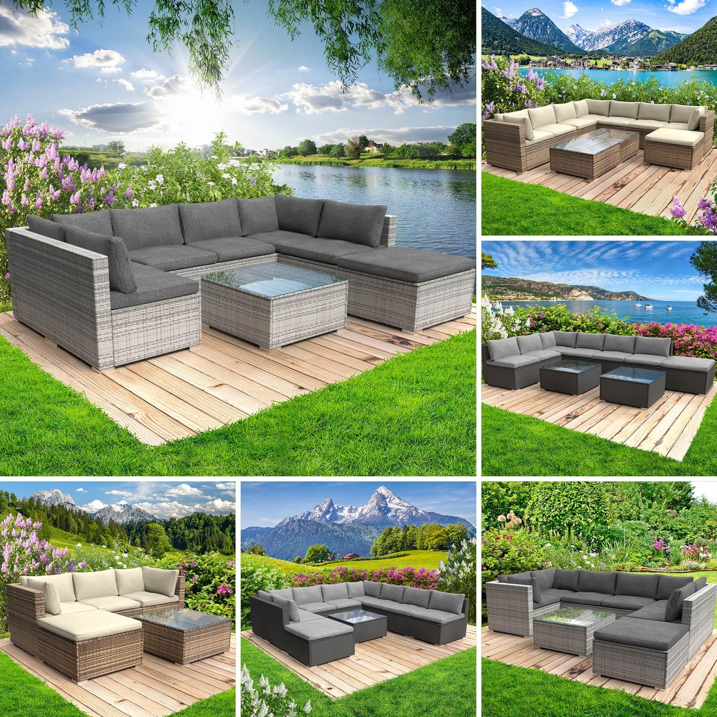 BRAST® Gartenmöbel Lounge Set | 4-5 Personen viele Modelle & Farben | inkl. extra Dicke Kissen | TÜV geprüft | Outdoor Loungemöbel Sitzgruppe Essgruppe Garnitur | Harmony Schwarz
