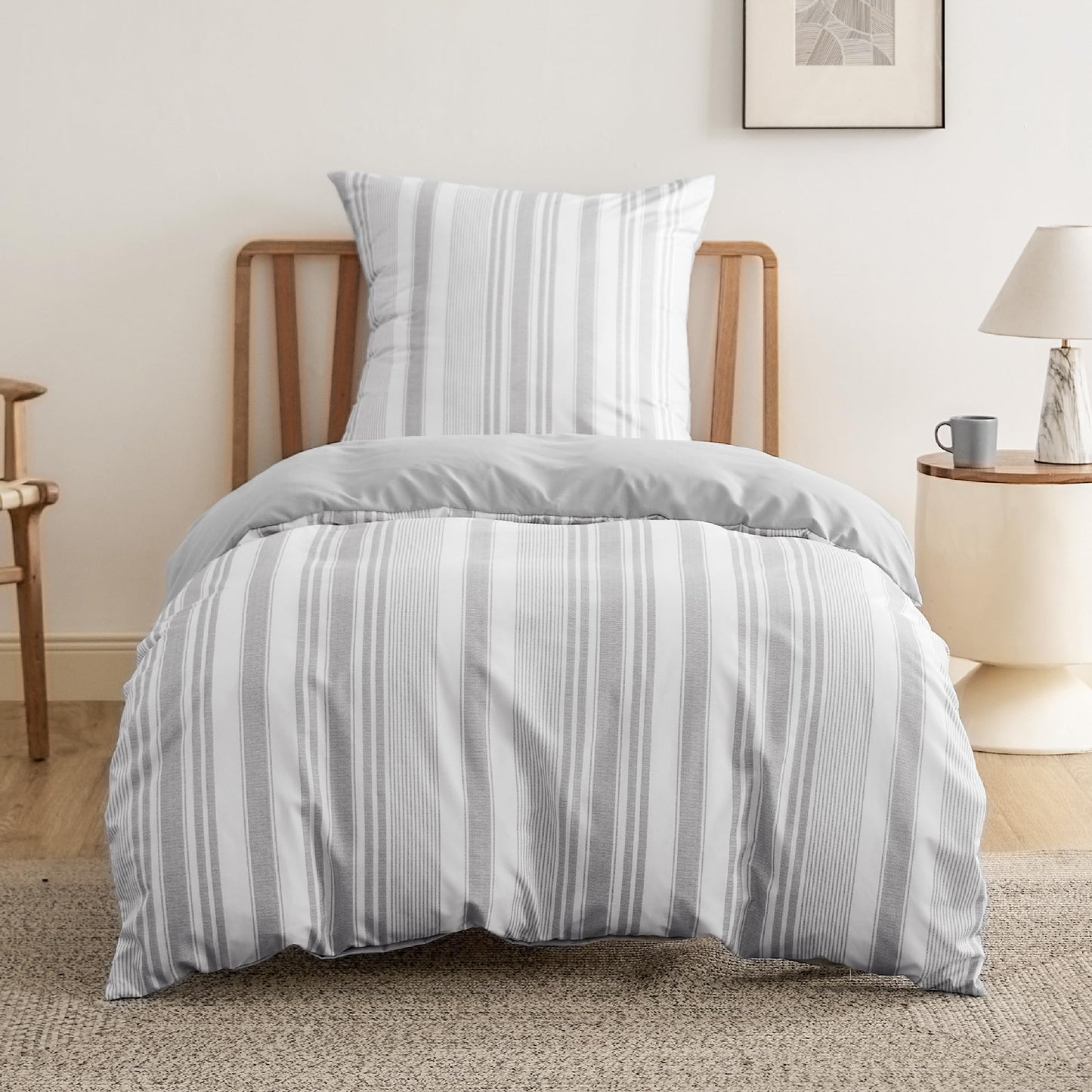 BEDSURE Bettwäsche 135x200 4teilig Bettbezug - Bettwäsche-Sets 135 x 200 cm 2er Set mit 2 Kissenbezüge 80x80cm, ÖKO-TEX Wendebettwäsche Bedding Zweige Grau Muster mit Reißverschluss
