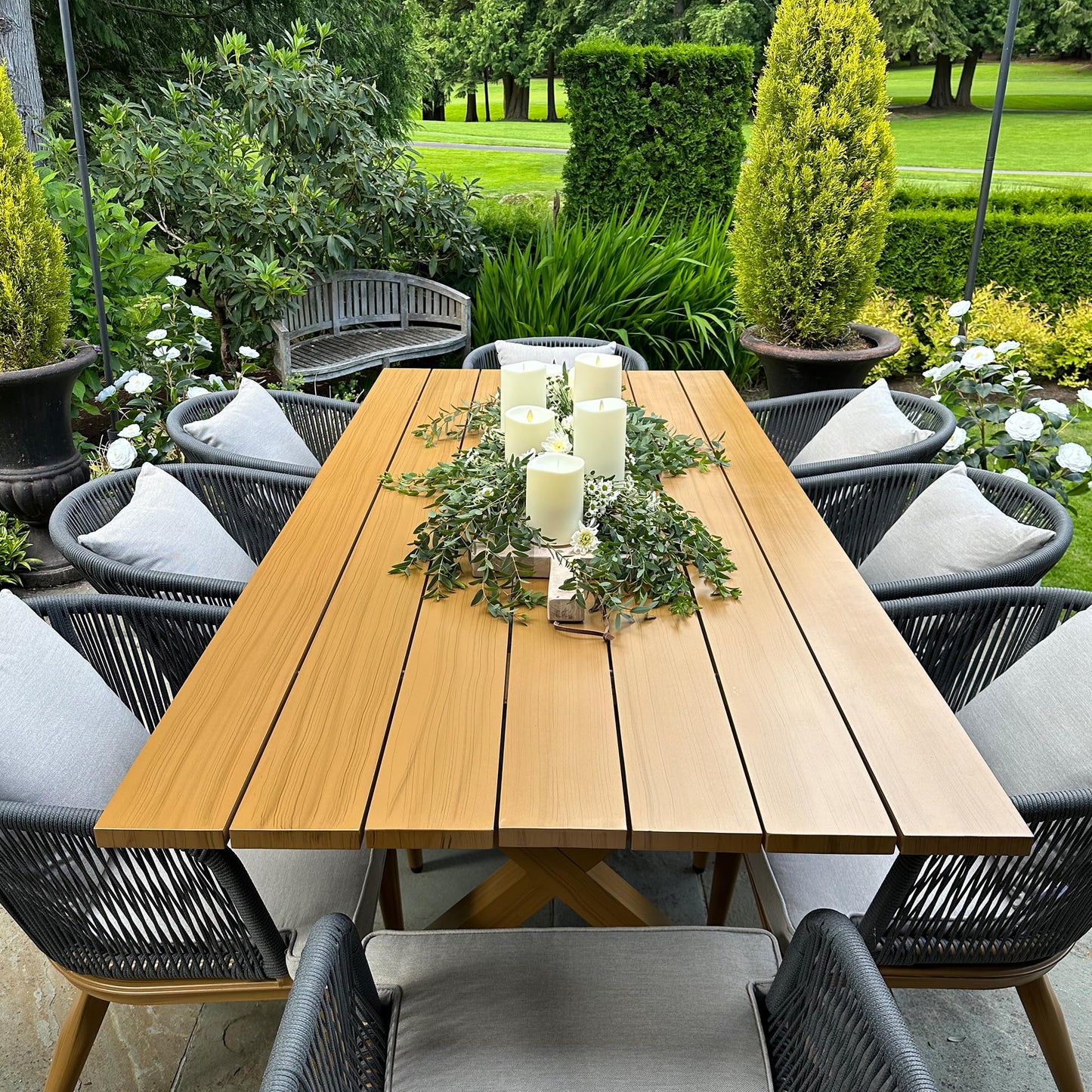 PURPLE LEAF 9-TLG Gartenmöbel Set,Aluminium Terrassenmöbel 8 Gartenstühle mit Tisch Balkonmöbel Essgruppe Gartengarnitur, Grau