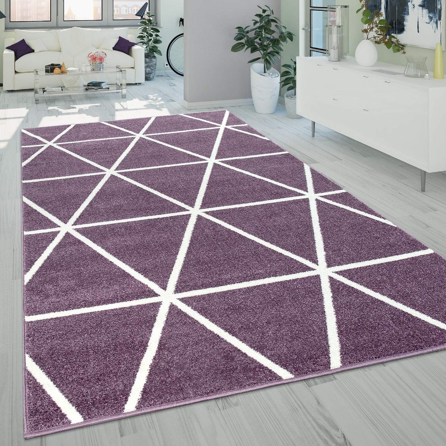 Paco Home Teppich Wohnzimmer Skaninavisches Rauten Design Weich Pastellfarben Kurzflor Blau Weiß, Grösse:60x100 cm