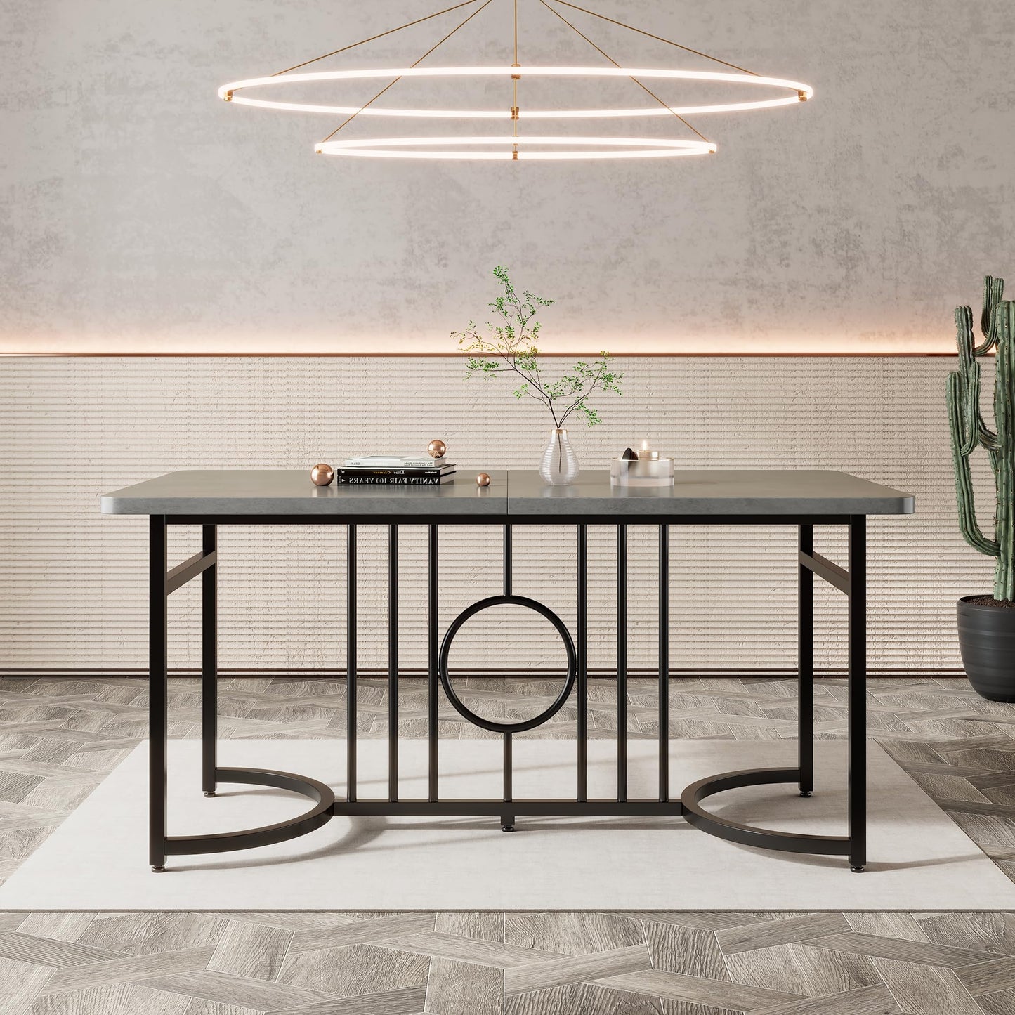 Merax Esstisch, Ausziehbar Esszimmertisch mit Tischbeine aus Metall, Rechteckiger Küchentisch für Wohnzimmer und Esszimmer, Grau
