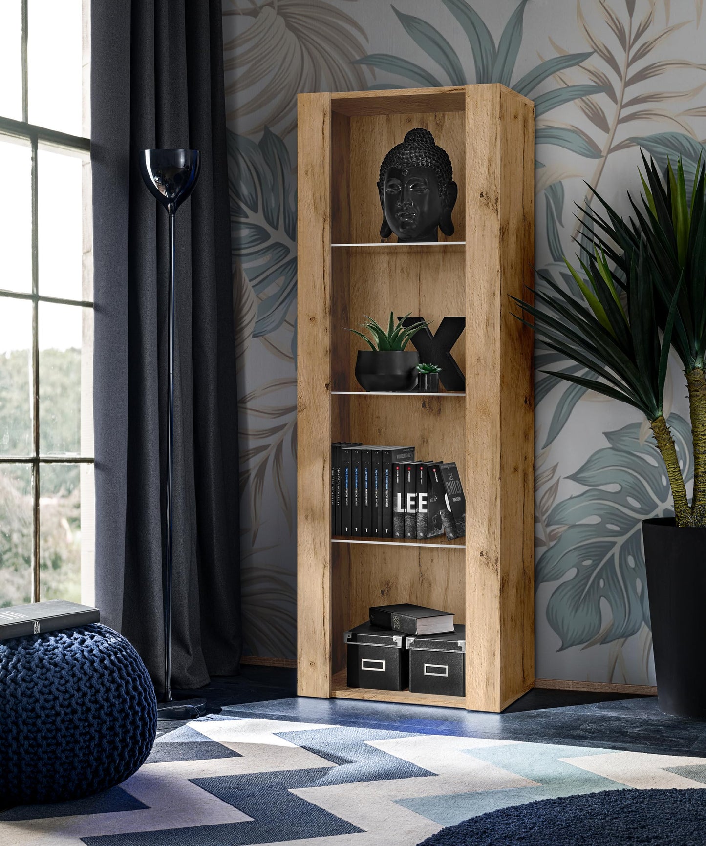 Komodee Tivoli Medio Wall Unit Living Room Set, Black/Black, Width 245 cm x Height 159 cm x Depth 35 cm, LED Blue, for Living Room, Bedroom