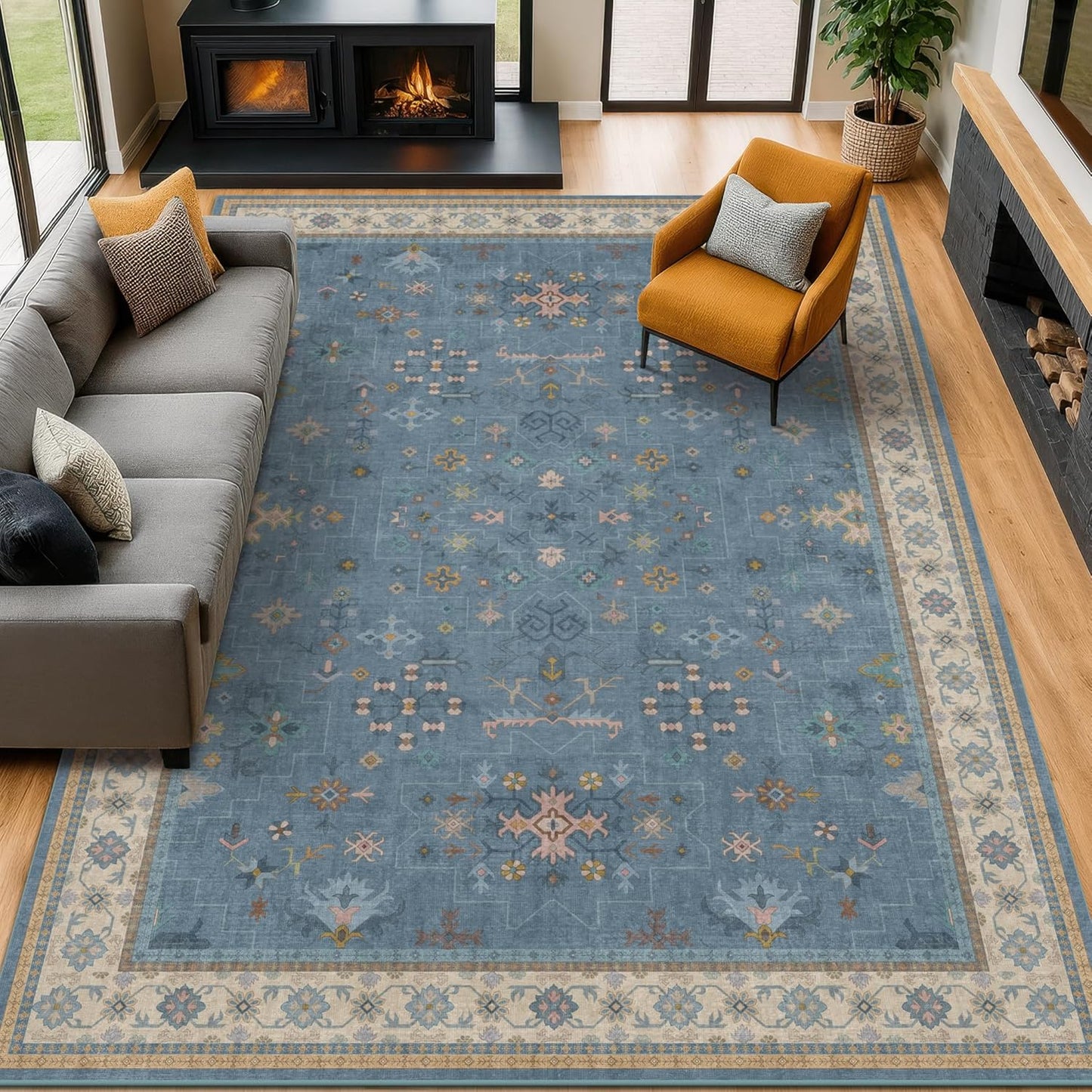 Black Washable Entry Rug, 2x3 Small Rugs for Entryway Kitchen Bathroom Door Mat Indoor Entrance, Non Slip Rubber Backing, Stain & Fade Resistant, Ashen Charcoal Floral Farmhouse Decor