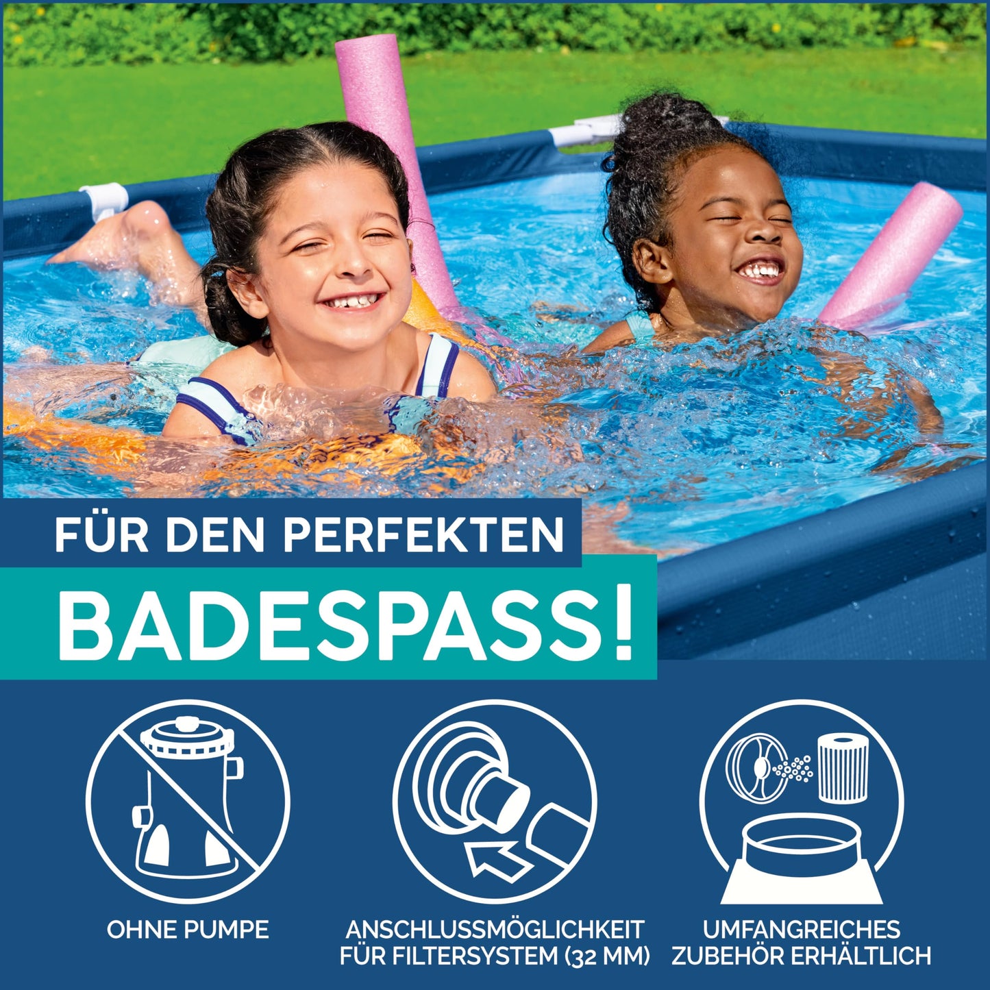 Bestway Steel Pro Frame Pool ohne Pumpe 259 x 170 x 61 cm, dunkelblau, eckig