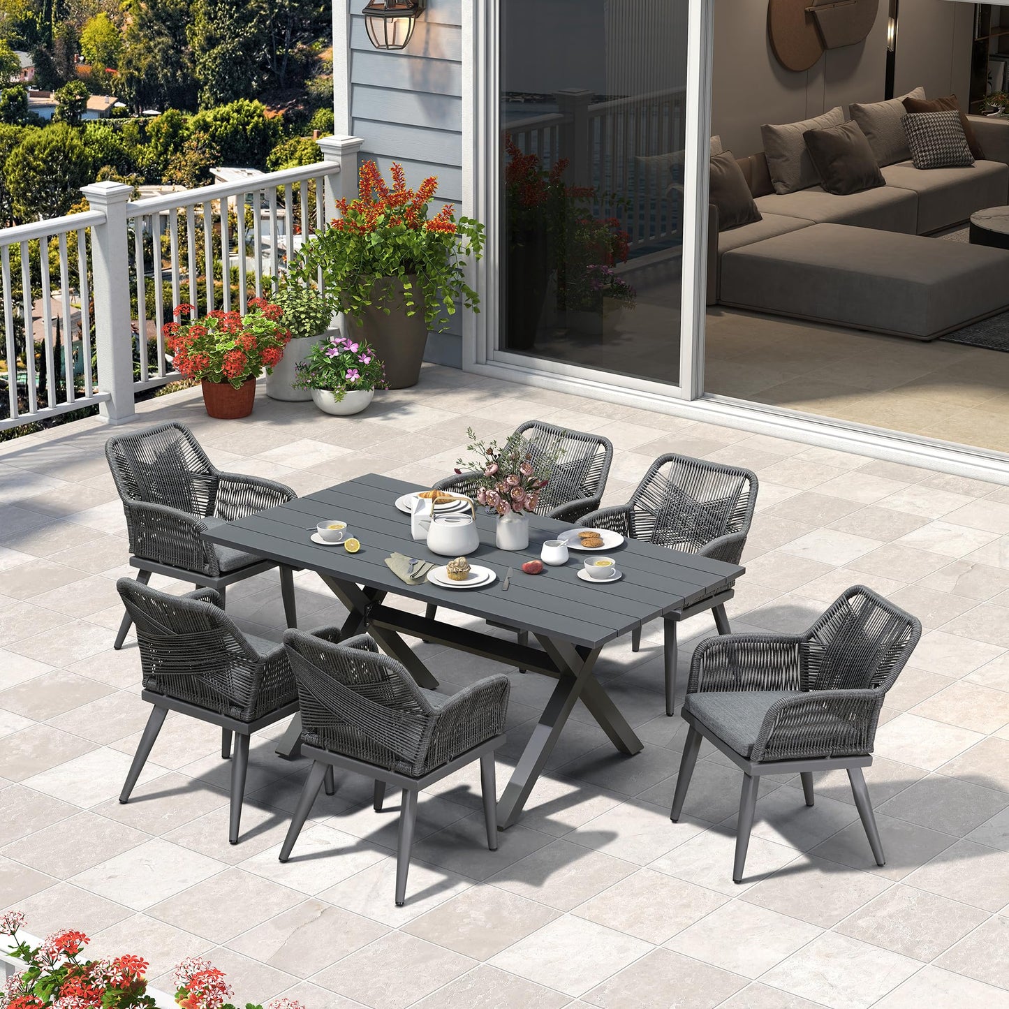 PURPLE LEAF 9-TLG Gartenmöbel Set,Aluminium Terrassenmöbel 8 Gartenstühle mit Tisch Balkonmöbel Essgruppe Gartengarnitur, Grau