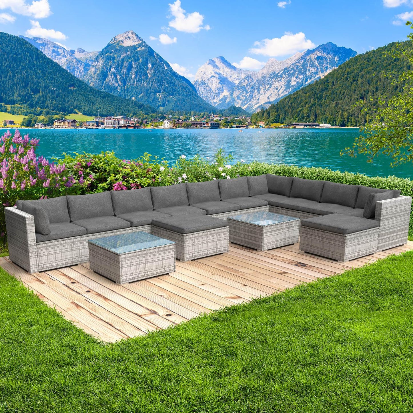 BRAST® Gartenmöbel Lounge Set XXL | 8-12 Personen viele Modelle & Farben | inkl. extra Dicke Kissen | TÜV geprüft | Outdoor Loungemöbel Sitzgruppe Essgruppe Garnitur | Dreams Grau