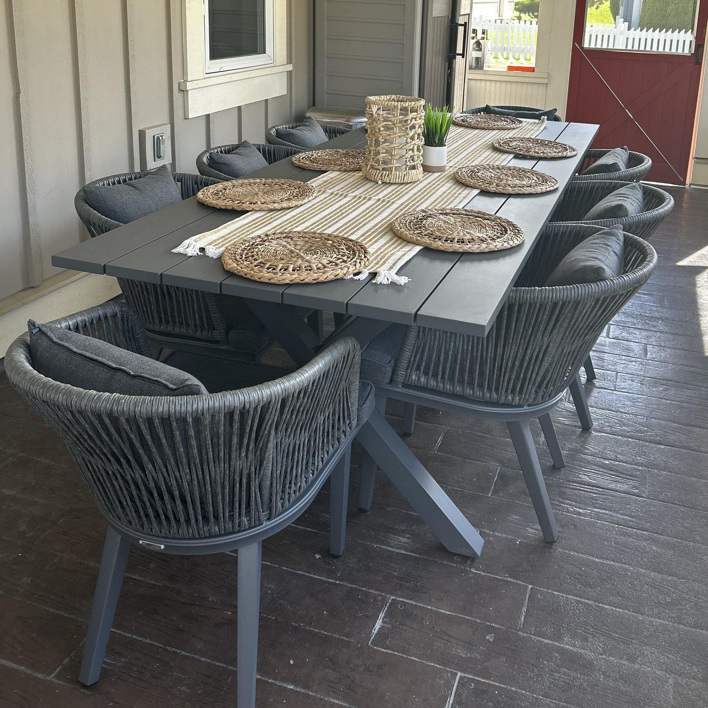 PURPLE LEAF 9-TLG Gartenmöbel Set,Aluminium Terrassenmöbel 8 Gartenstühle mit Tisch Balkonmöbel Essgruppe Gartengarnitur, Grau
