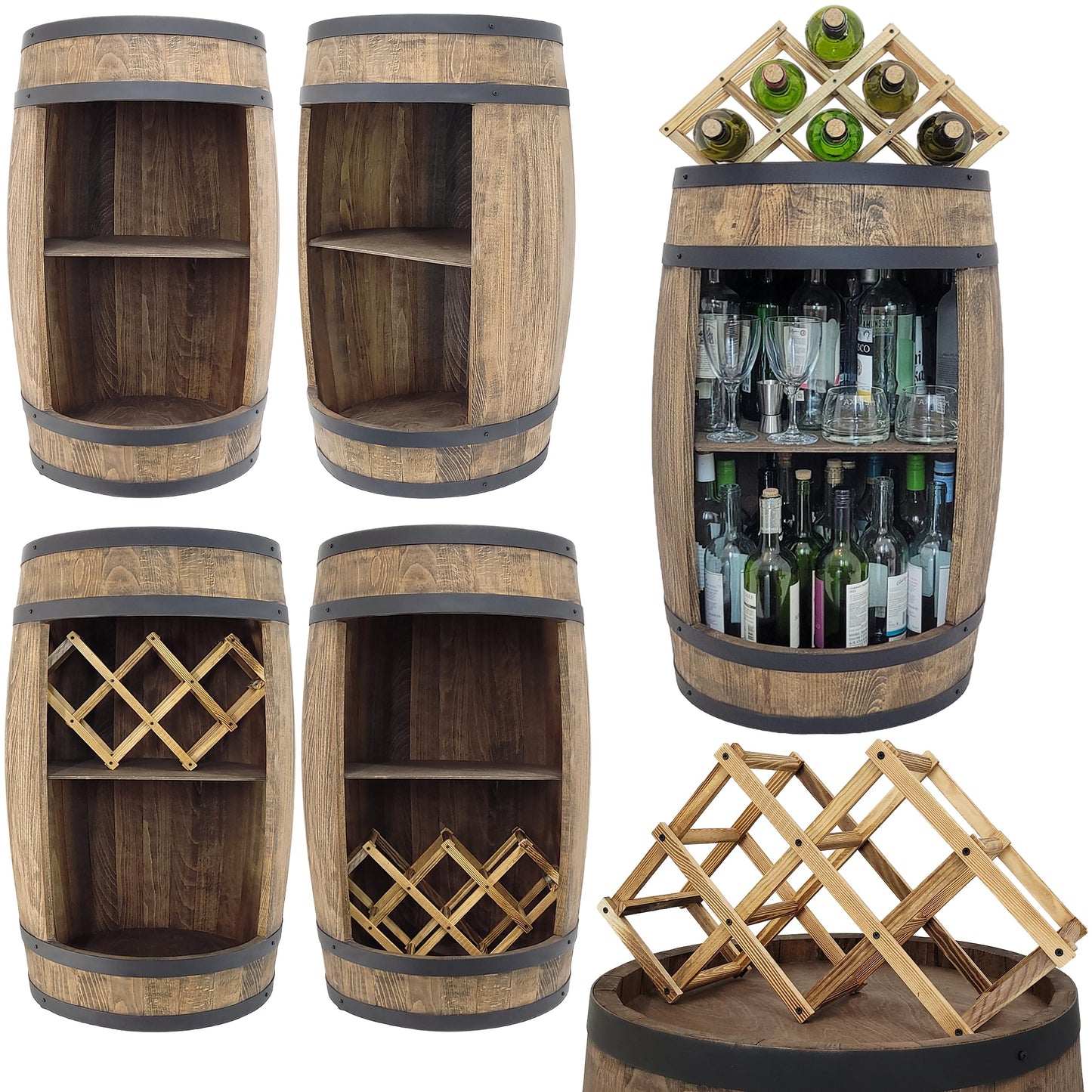 weeco Wooden Barrel with Wine Holder RGB LED Lighting - Wine Rack - Rustic Decorative Bar Cabinet Wine Stand - Draught Beer, Whisky Bar Bottle Stand. Home Bar Gift for Men (Dark Brown)