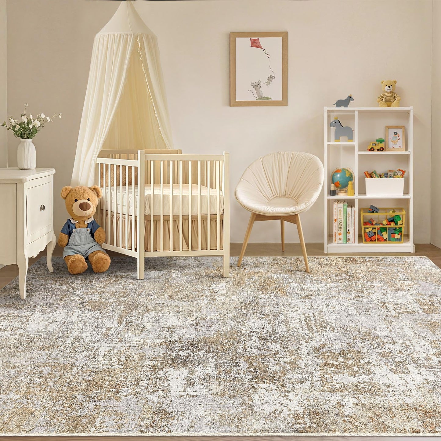 Tortania Washable 5x7 Area Rug for Living Room: Modern Abstract Neutral Large Soft Thin Rugs - Non Slip Indoor Carpet for Bedroom Dining Room Office Nursery Home Floor Decoration - Grey