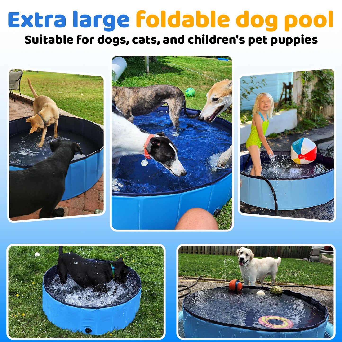CACSPS Faltbarer Hundepool, 221 x 30,5 cm, Kinderpool mit Hartplastik, rutschfeste Hundebadewanne für den Außenbereich, Hinterhof, Faltbarer Hundepool für Kinder, Hunde, Haustiere (rot)